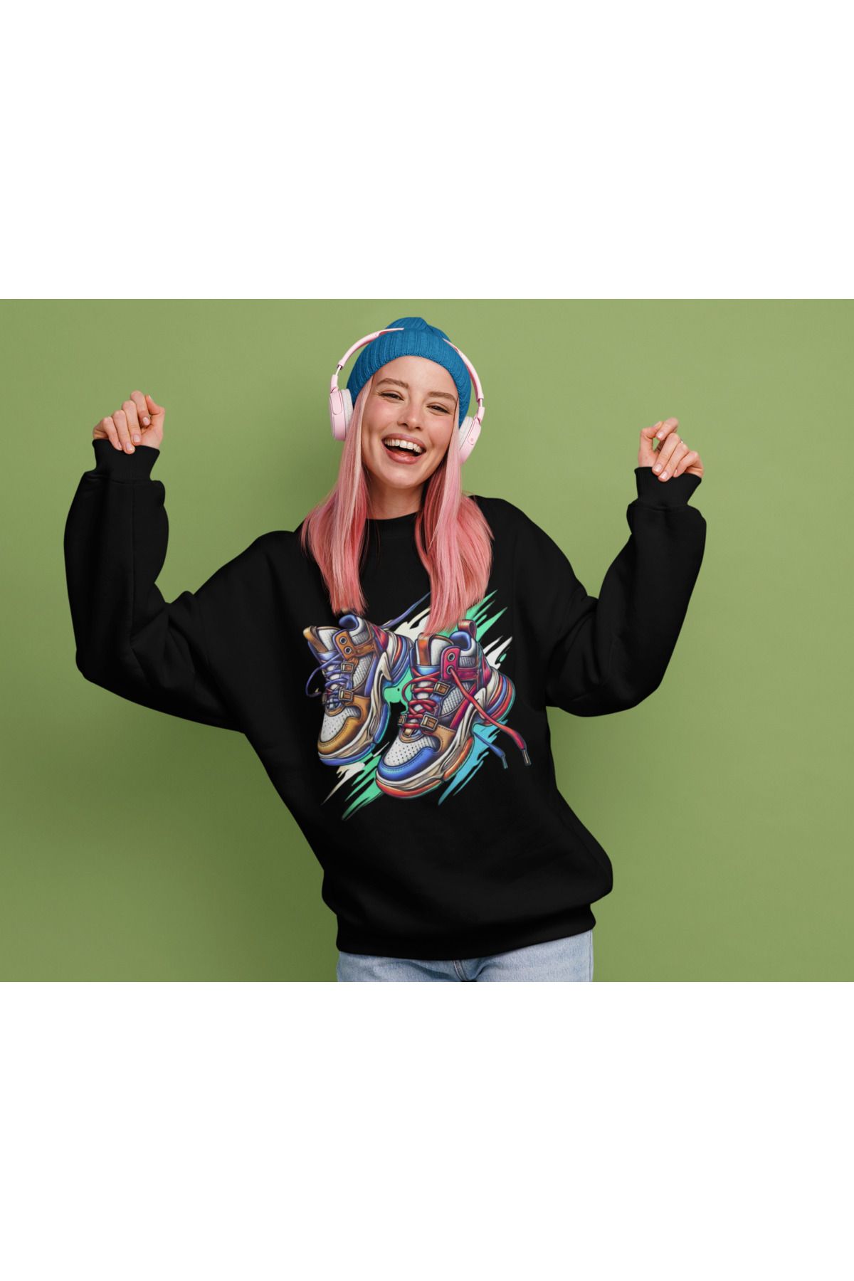 pxm DTF Baskılı 3 İplik Şardonlu Oversize Sweatshirt - Ayakkabı Temalı