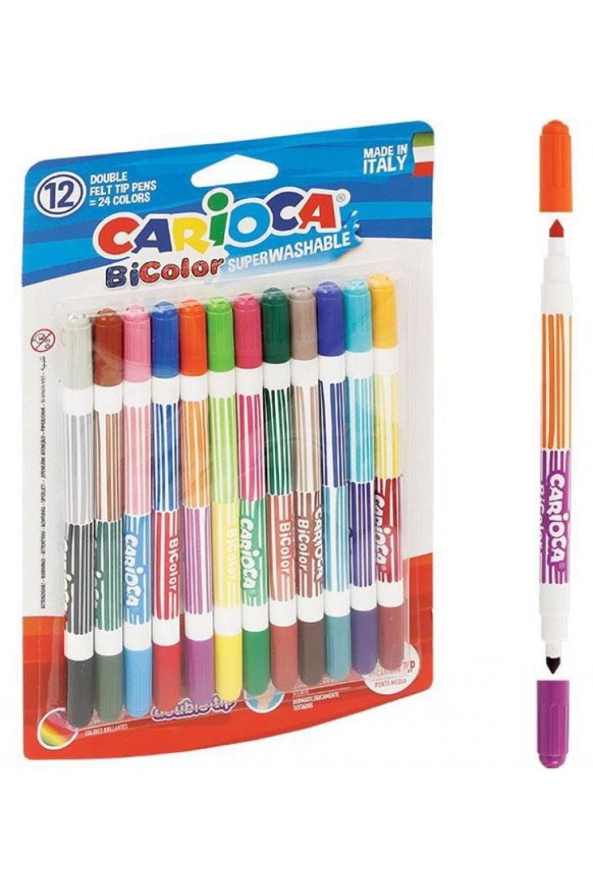 Easy Tedarik Carioca Bicolor Süper Yıkanabilir Çift Uçlu Keçeli Boya Kalemi 12Li 24 Renk