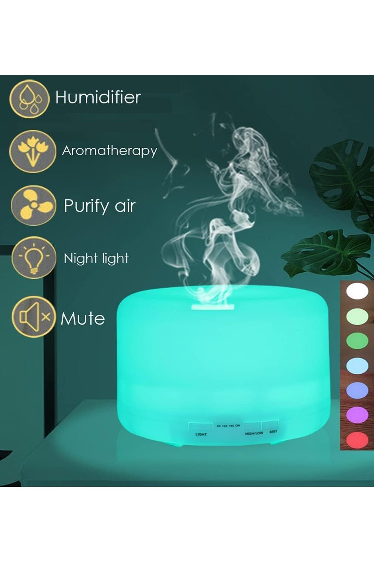 fulina-500ml large capacity air humidifier,two atomization modes,7-color light,with remote control,green 3