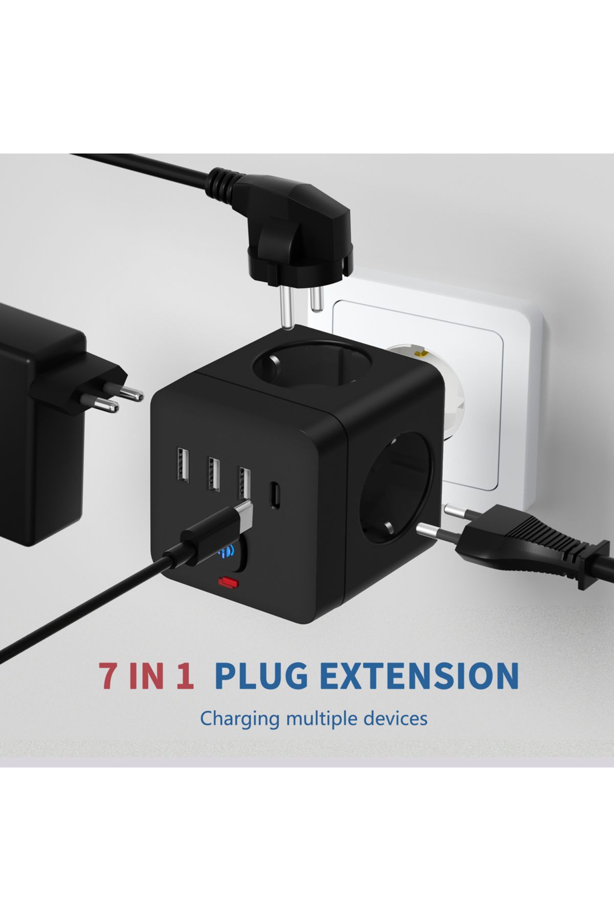 Choice-Eu Plug White 7-in-1 Eu Power Strip, Power Strip Surge Protector 3 Ac Outlets 3 Usb 1 Type-c, Deskto 2
