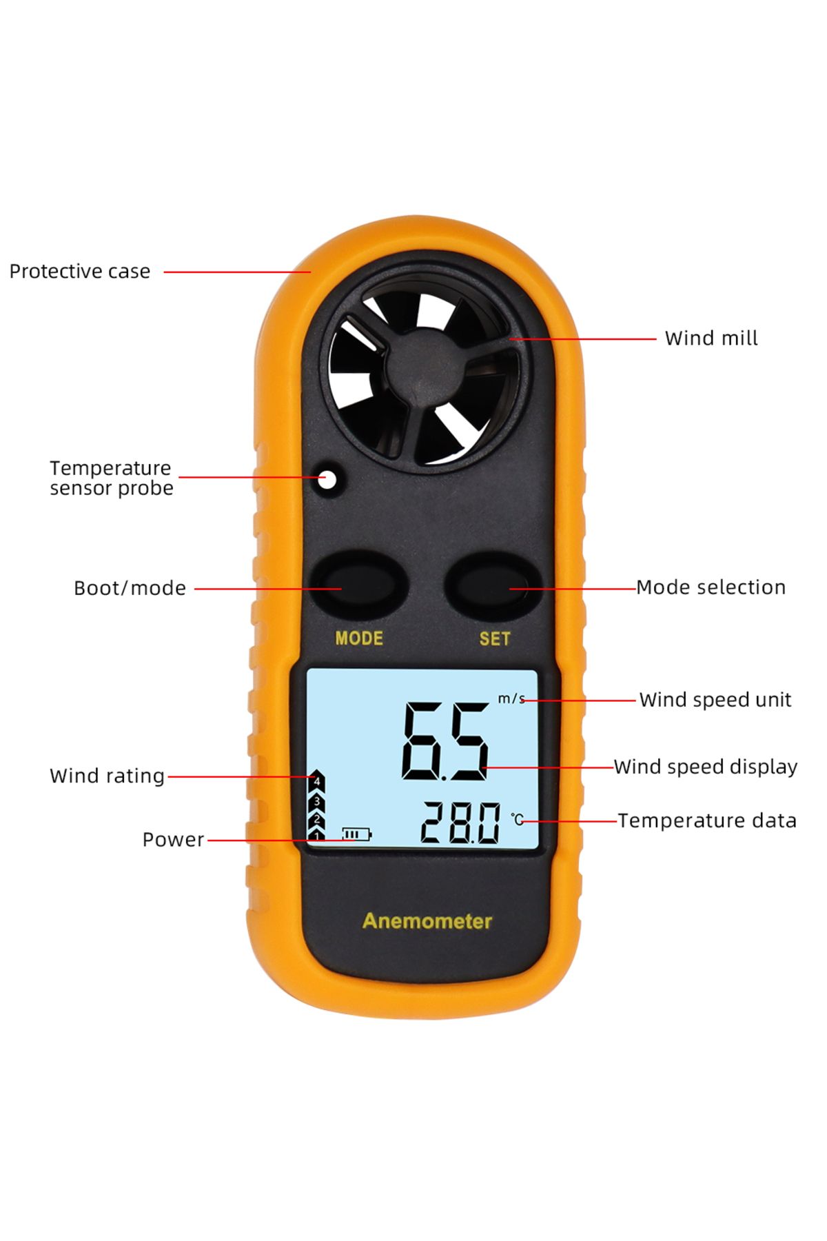 JUANJUAN-1pc Digital Anemometer 0-30m/s Wind Speed Meter Mini Air Velocity Airflow -10°c ~ 45°c Temperature T 2