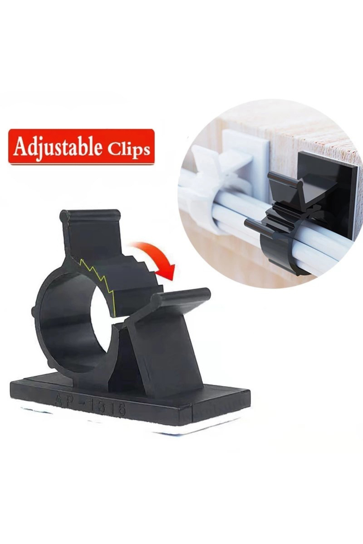 Arvin-10pcs 10-13mm Cable Organizer Self Adhesive Cable Clips Table Cable Management Clamp Adjustable Cord 8