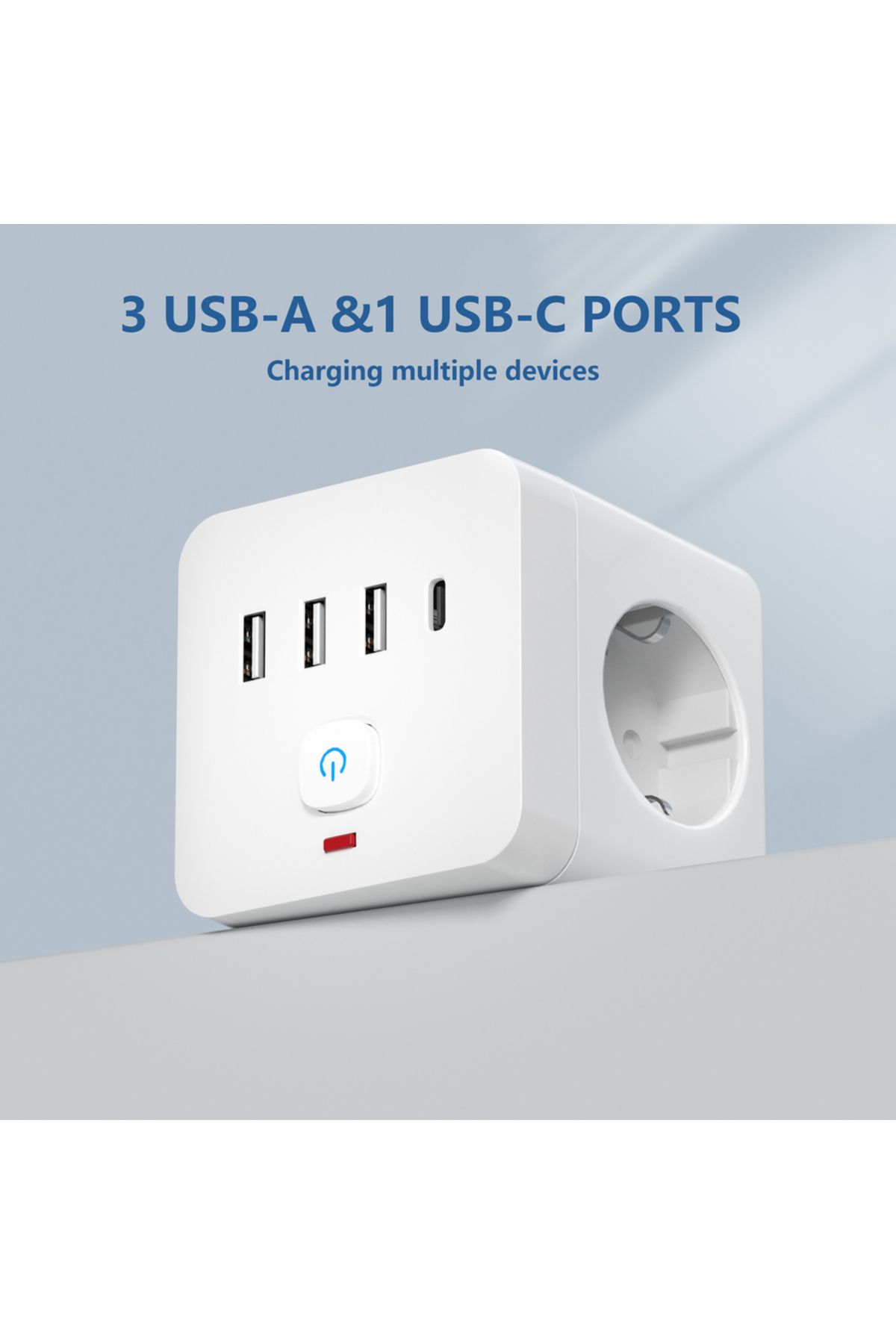 Choice-Eu Plug White 7-in-1 Eu Power Strip, Power Strip Surge Protector 3 Ac Outlets 3 Usb 1 Type-c, Deskto 7