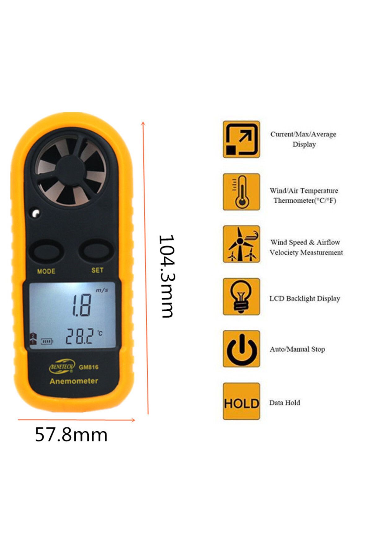JUANJUAN-1pc Digital Anemometer 0-30m/s Wind Speed Meter Mini Air Velocity Airflow -10°c ~ 45°c Temperature T 3