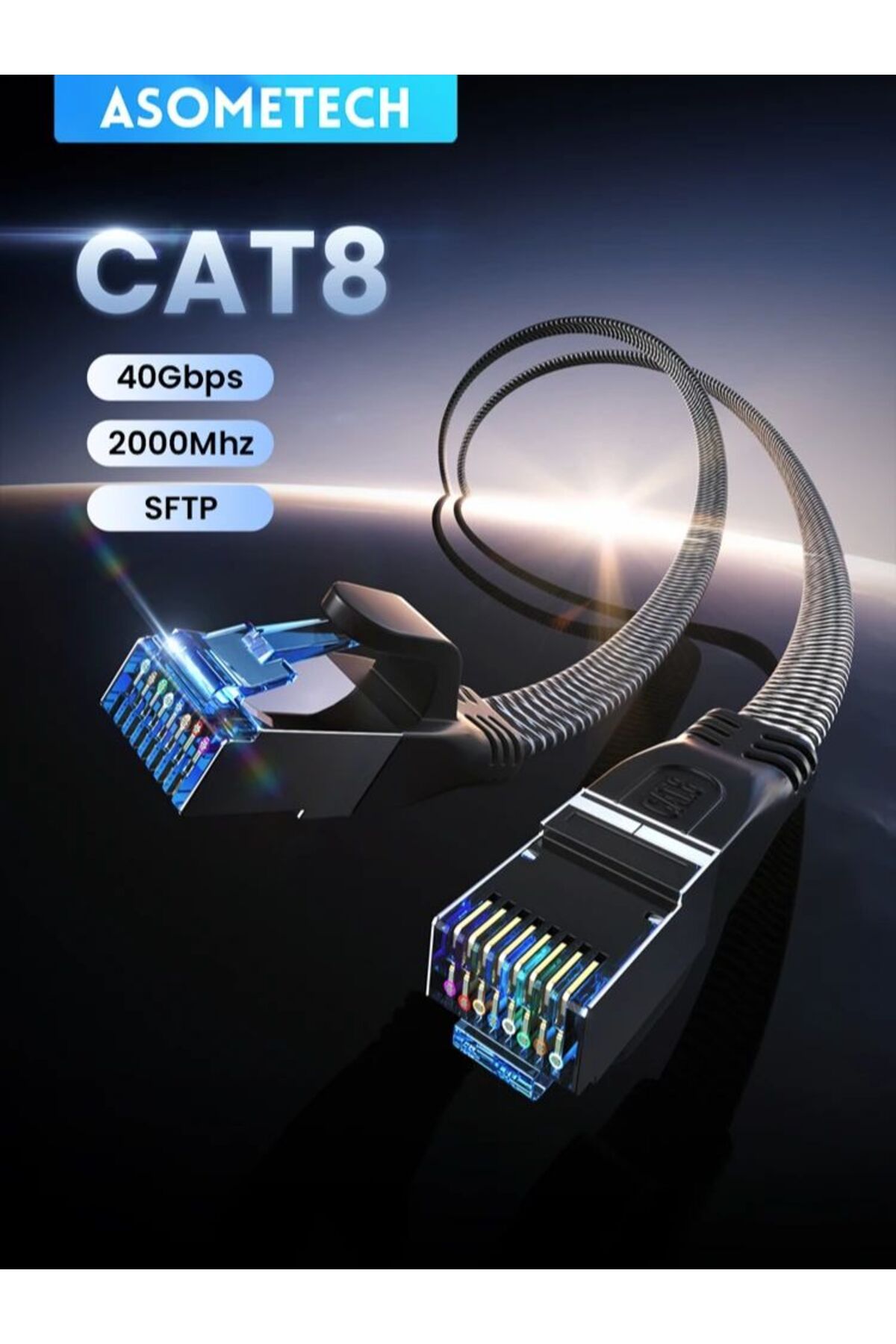 ASOMETECH-كابل إيثرنت Cat 8 بطول 1 متر بسرعة 40 جيجابت في الثانية للألعاب بسرعة عالية 2000 ميجاهرتز Sstp Cat 8 Ethernet Cable Rj45 Network For P 7