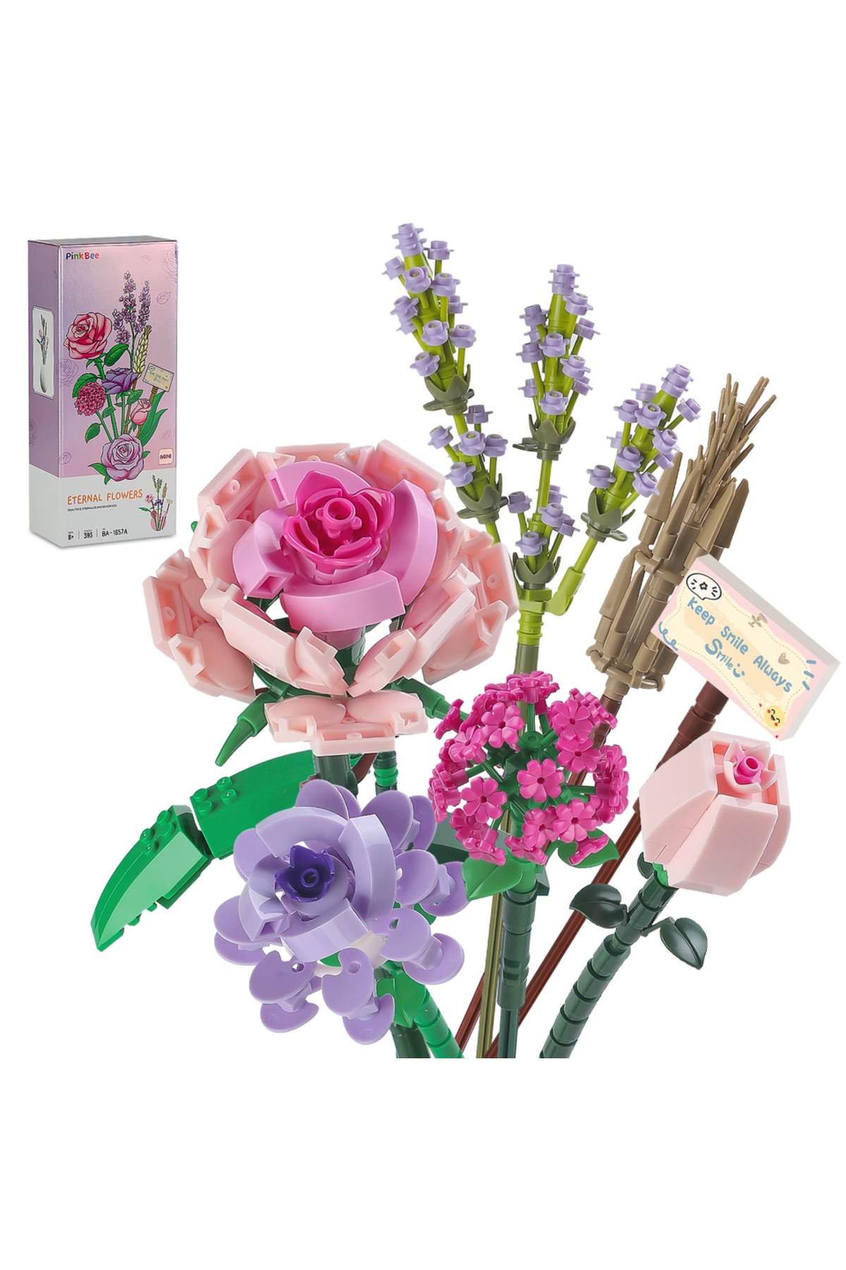 ۵۴۷ عدد مجموعه گل‌چین ۱۶۵۷ گل‌دسته مینی رز صورتی اسطوخودوس ۵۴۷ عدد مجموعه بلوک‌های ساختنی دکوراسیون خانگی خلاقانه