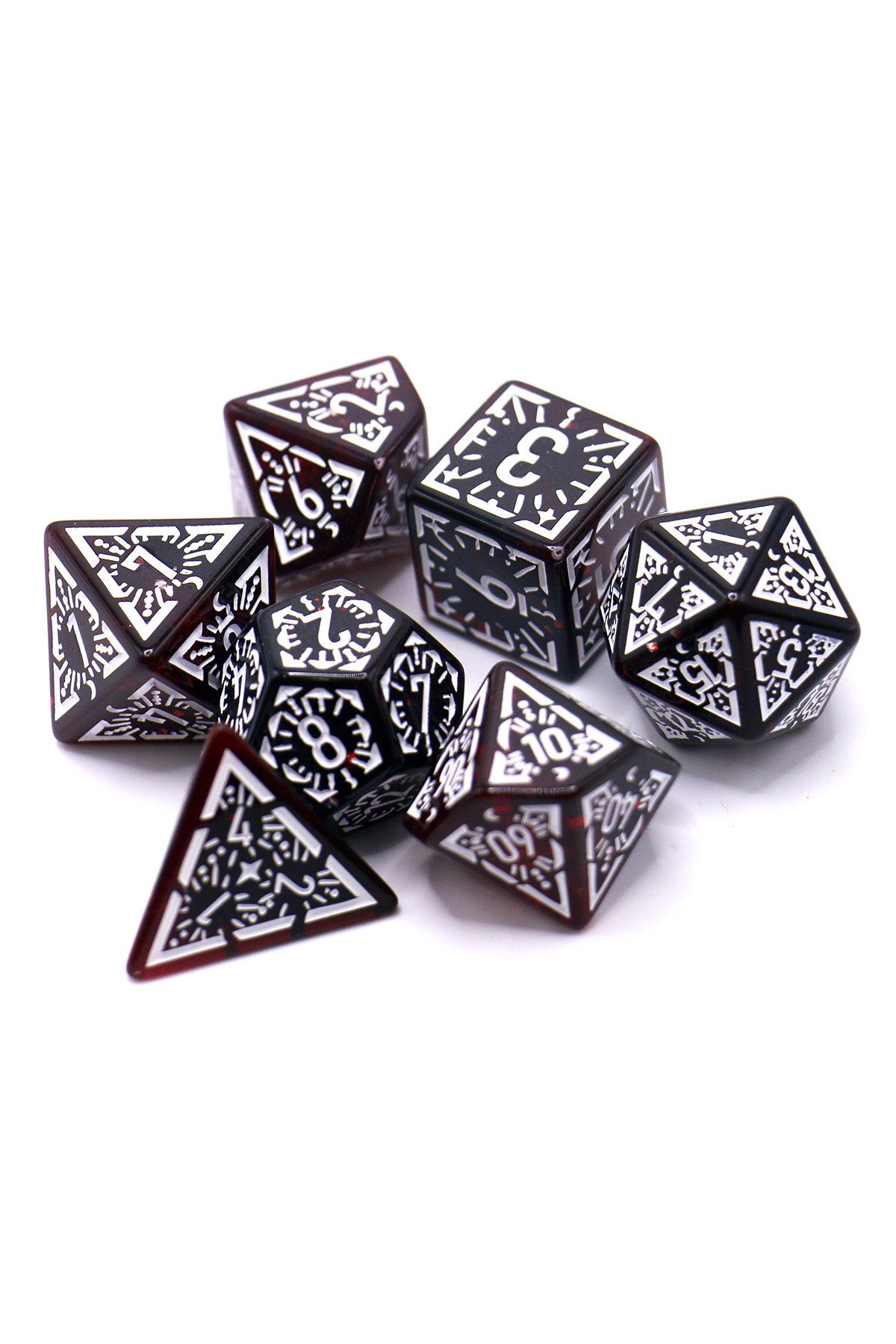 Choice-Translucent Red 7pcs Set Translucent Classical Rune Relief Board Game Dice Set Trpg Dice, Polyhedral 1