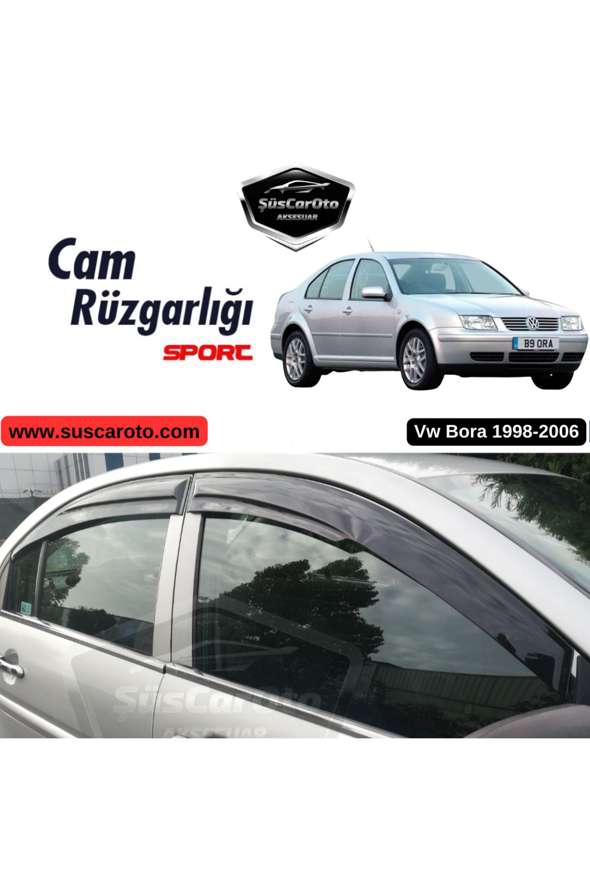 caralp Vw Bora 1998-2006 Uyumlu Mugen Cam Rüzgarlığı Seti Piano Black 4'lü İthal