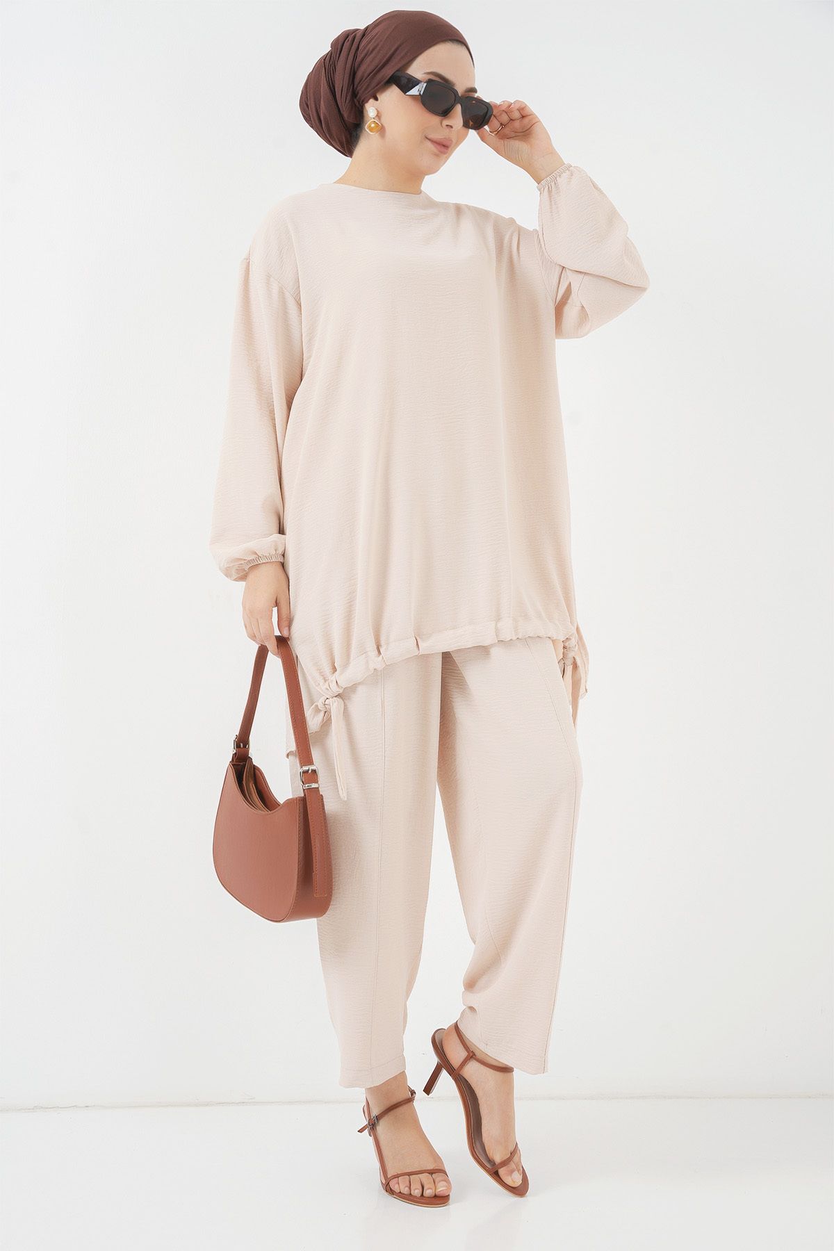 Bigdart-6682 Set tunică și pantaloni model crem 4