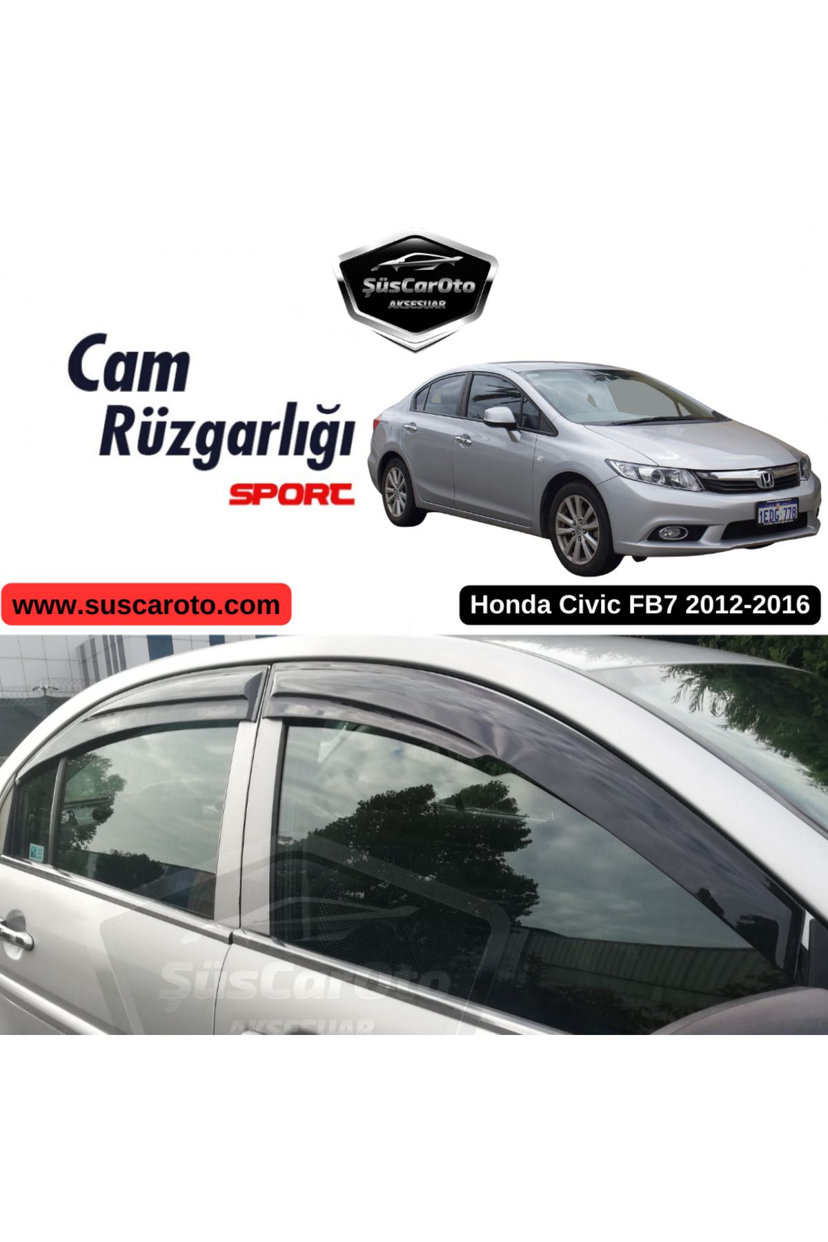 caralp Honda Civic FB7 2012-2016 Uyumlu Mugen Cam Rüzgarlığı Seti Piano Black 4'lü İthal