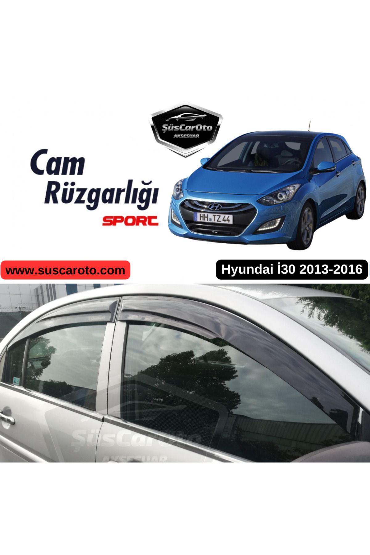 caralp Hyundai İ30 2013-2016 Uyumlu Mugen Cam Rüzgarlığı Seti Piano Black 4'lü İthal