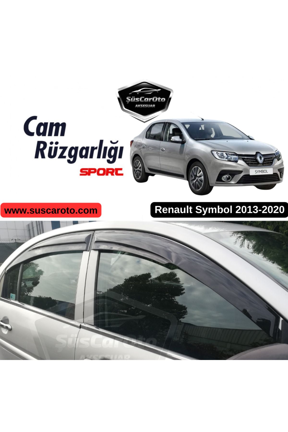 caralp Renault Symbol 2013-2020 Uyumlu Mugen Cam Rüzgarlığı Seti Piano Black 4'lü İthal