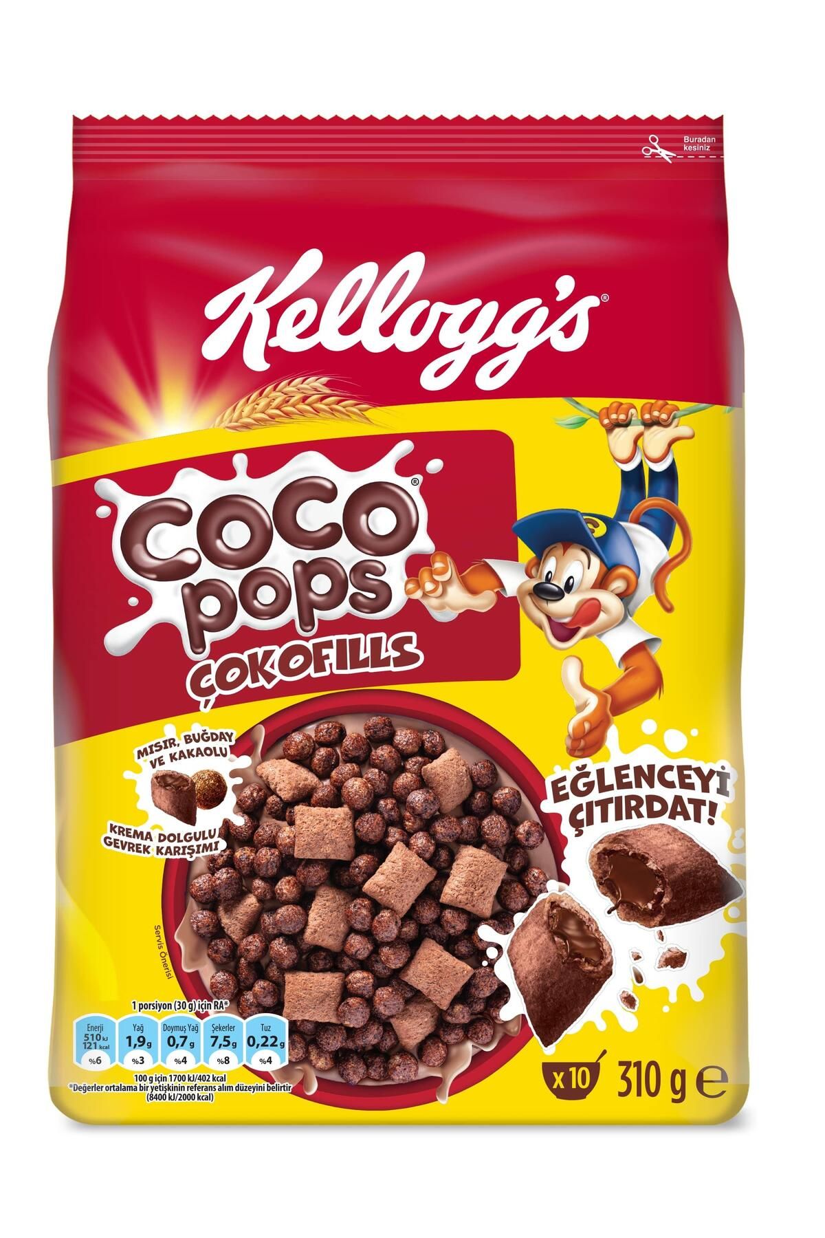 Kellogg's Coco Pops Çokofills Kakaolu Krema Dolgulu Tahıl Gevreği 310 Gr, Kahvaltılık Gevrek, Mısır Gevreği