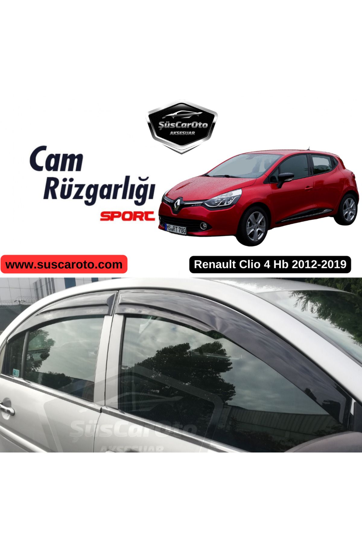 caralp Renault Clio 4 Hb 2012-2019 Uyumlu Mugen Cam Rüzgarlığı Seti Piano Black 4'lü İthal