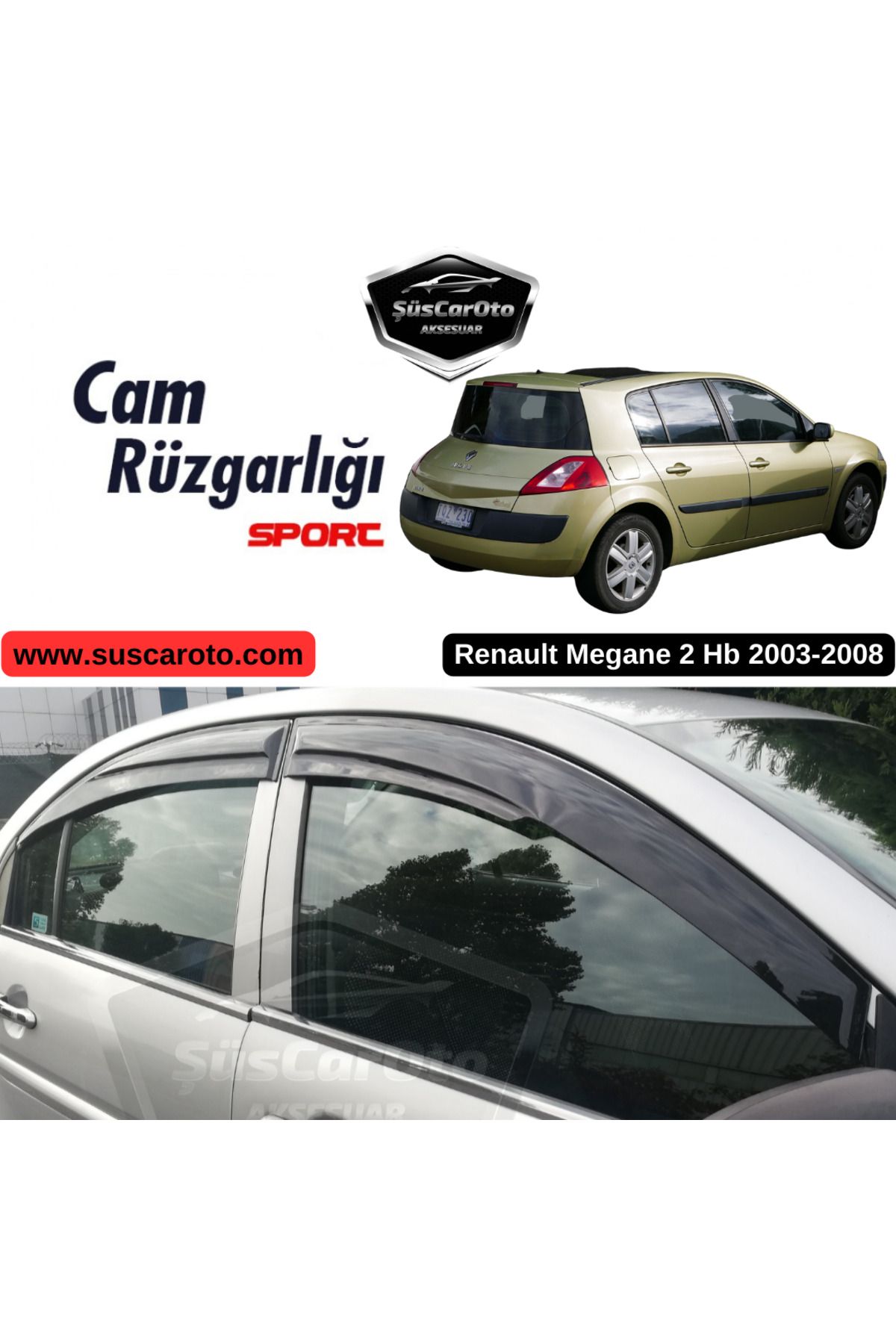 caralp Renault Megane 2 Hb 2003-2008 Uyumlu Mugen Cam Rüzgarlığı Seti Piano Black 4'lü İthal