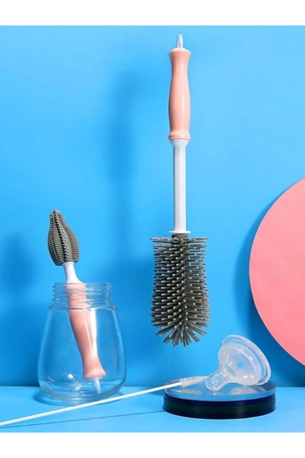 Özasya AVM Pembe Renk Silikon Uçlu Ekstra Yumuşak Kıllı Sağlam Kavanoz Bardak Şişe Ve Biberon Temizleme Fırçası fotoğrafı 6 (önizleme)