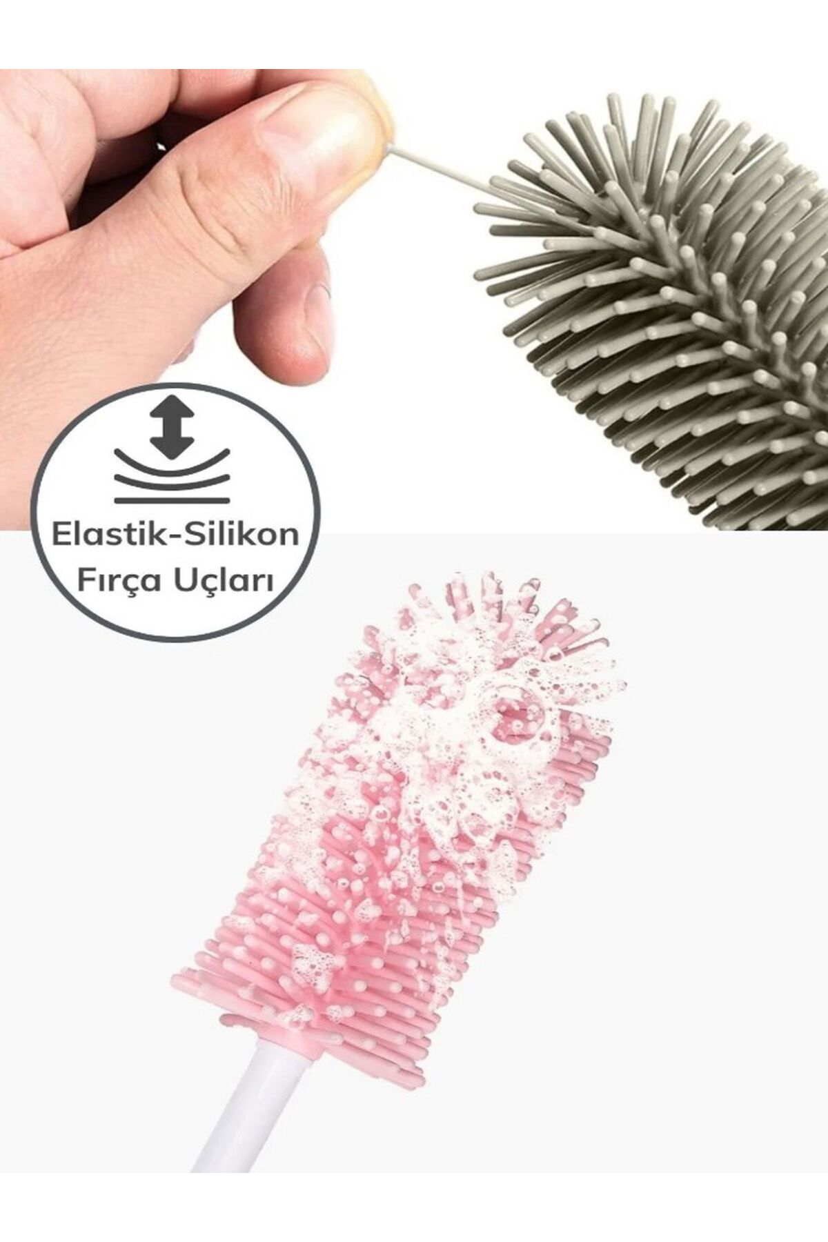 Özasya AVM Pembe Renk Silikon Uçlu Ekstra Yumuşak Kıllı Sağlam Kavanoz Bardak Şişe Ve Biberon Temizleme Fırçası fotoğrafı 5 (önizleme)