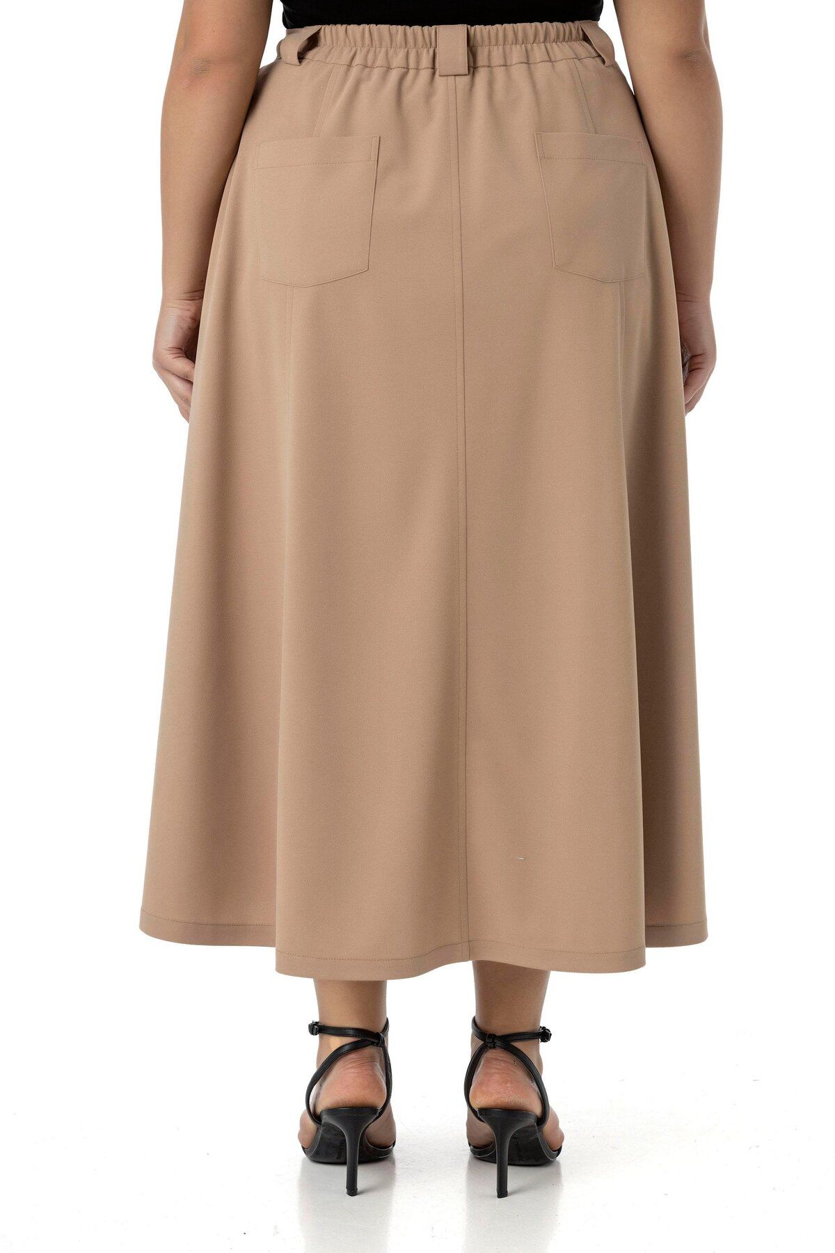 DISENTIS MODEST-Plus Size Side Slit Elastic Waist Back Midi Mink Skirt 3