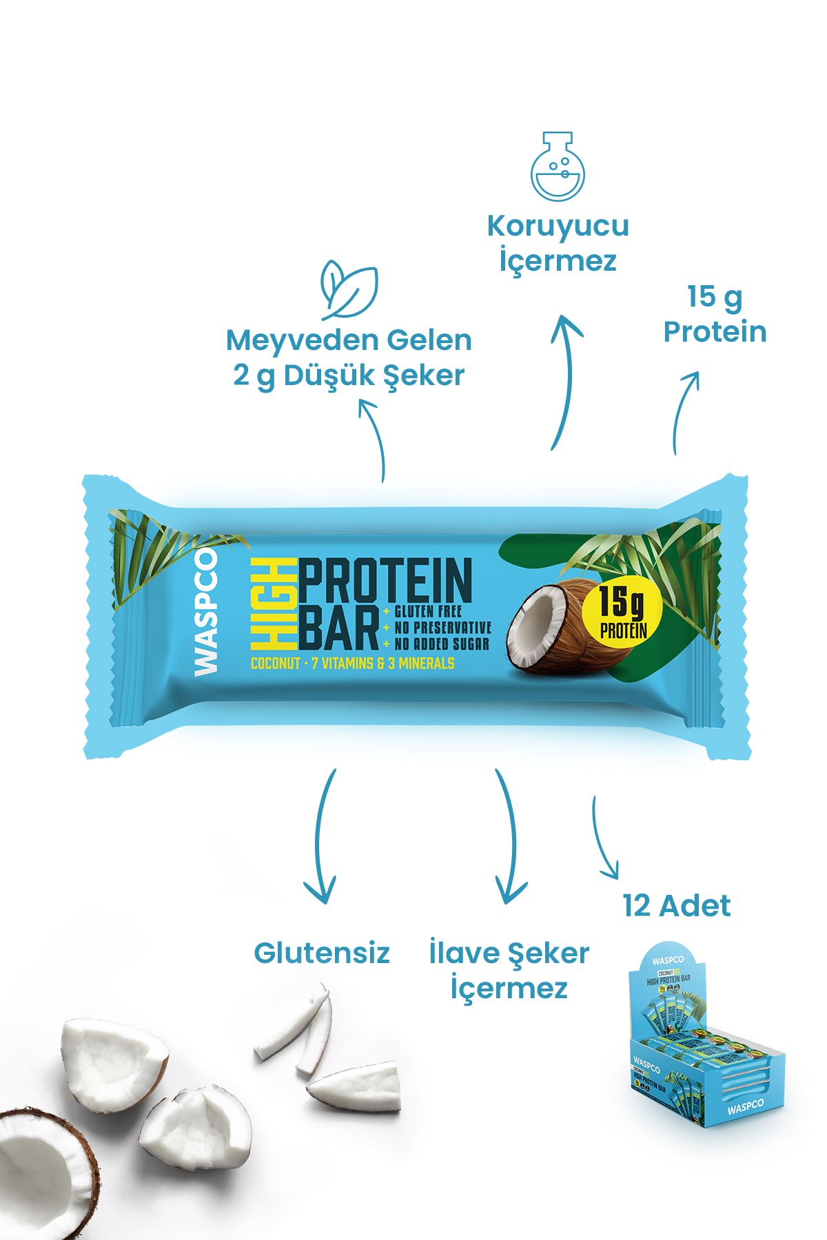 Wasp Hindistan Cevizli Yüksek Protein Bar 50g X 12 Adt-2