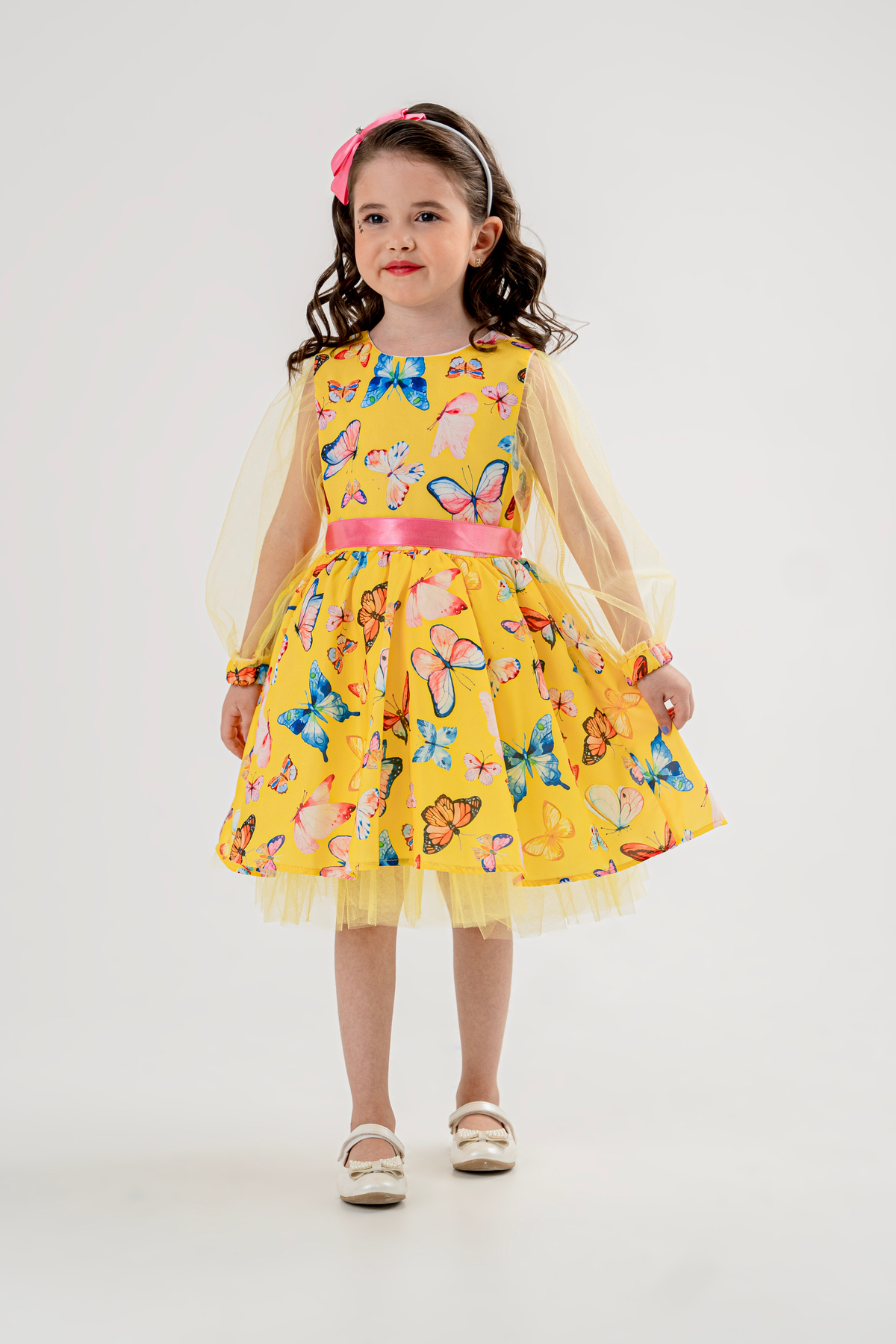Eray Kids Kelebek Desenli Fiyonk Detaylı Sarı Kız Çocuk Abiye Elbise