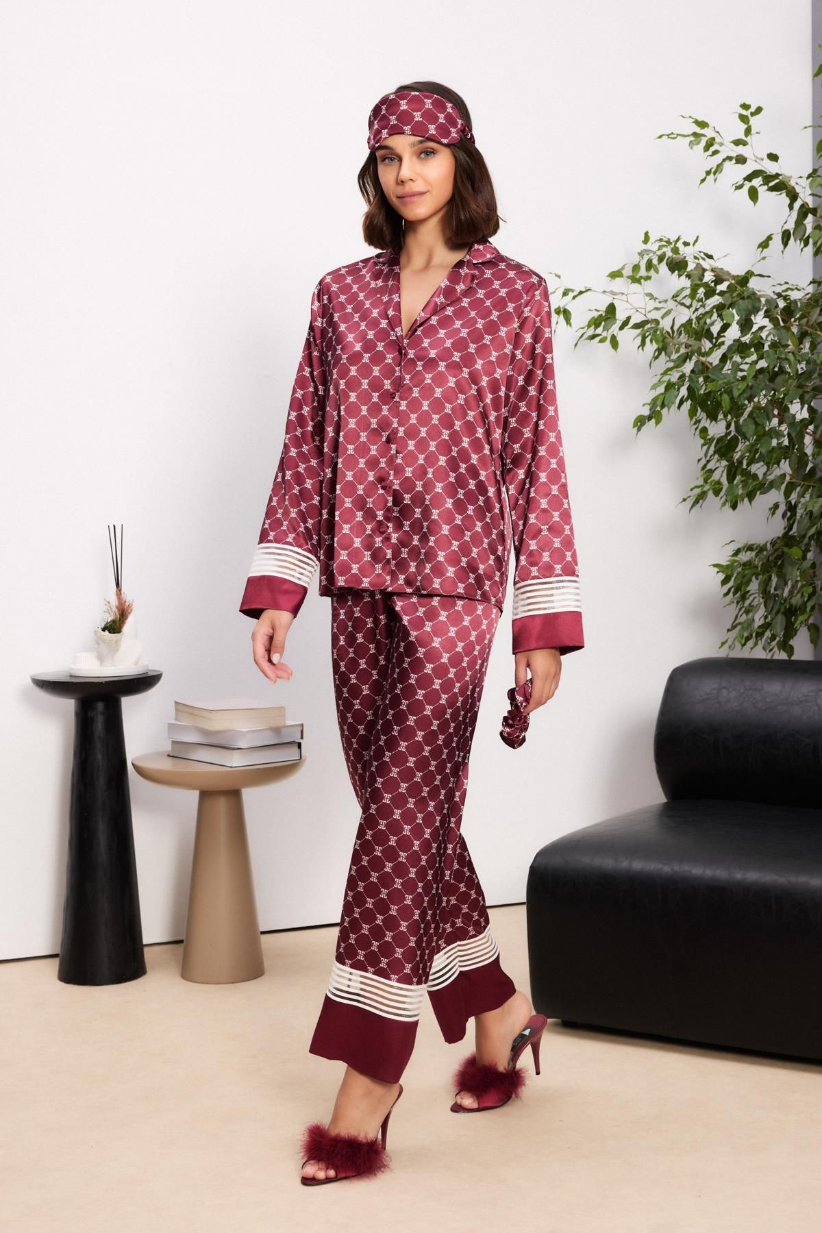 Bordomix Saten Kadın Pijama Takımı - 1320 Bordo