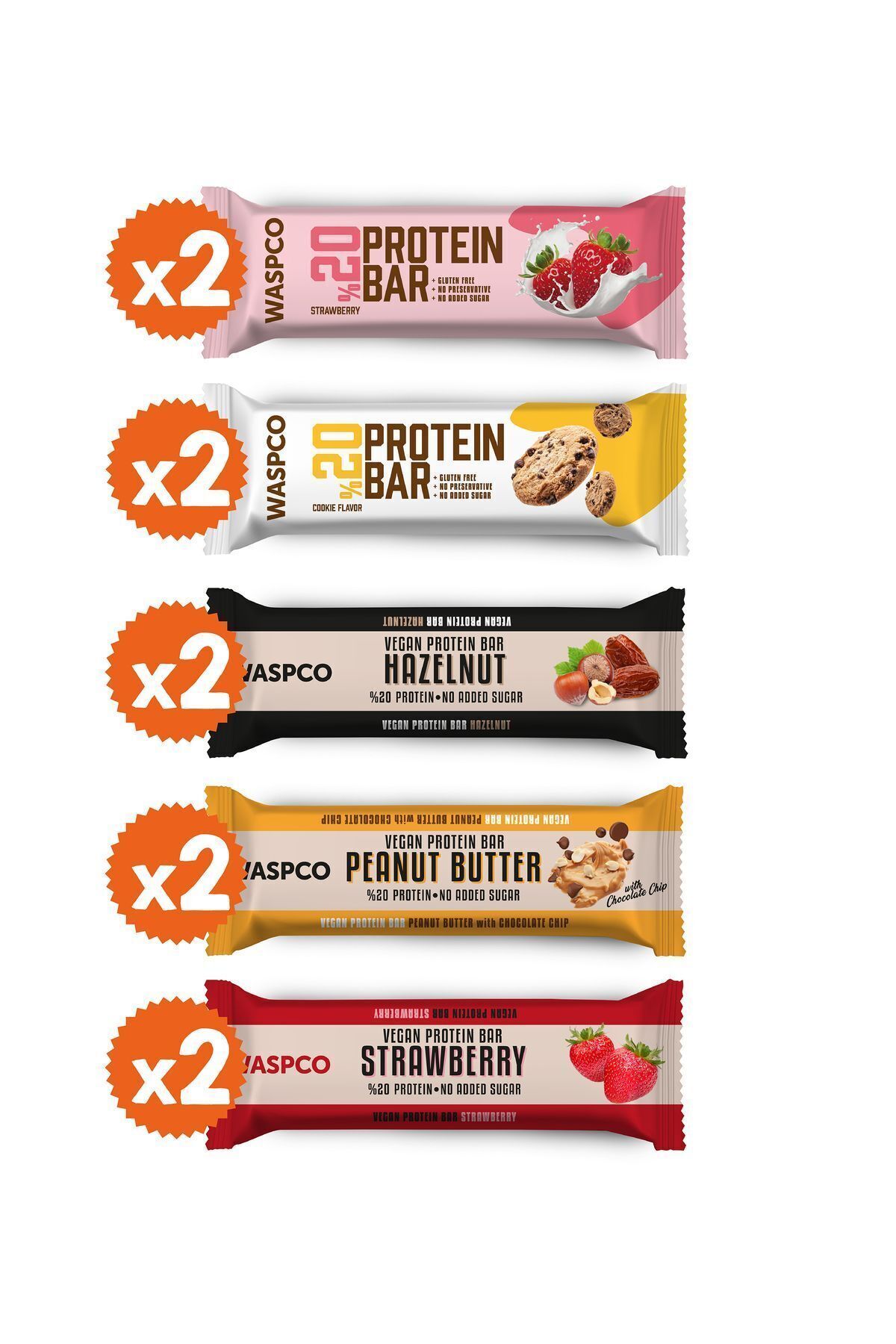 Waspco Protein Bar Karma Kutu 40g X 10 Adet (5 ÇEŞİT)-1