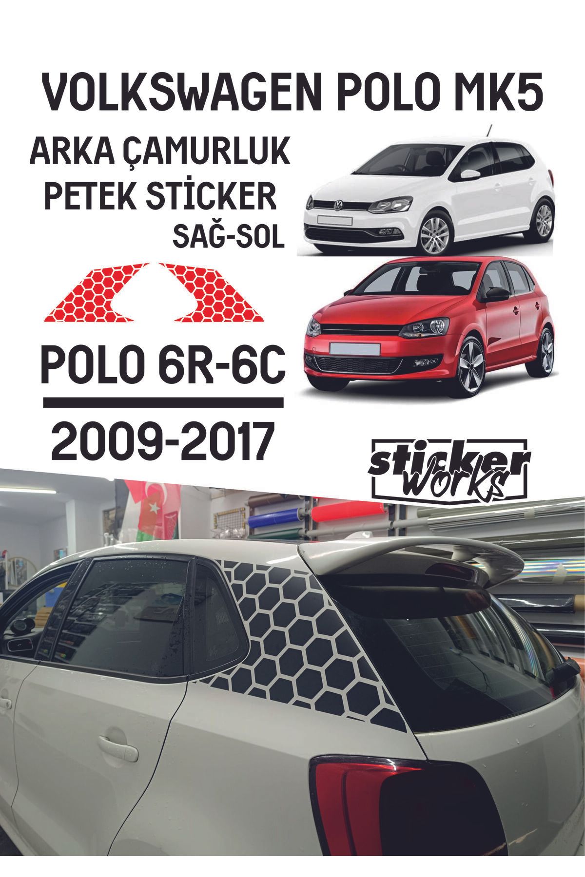 Sticker Works Vw Polo Arka Çamurluk Petek Sticker - Kırmızı