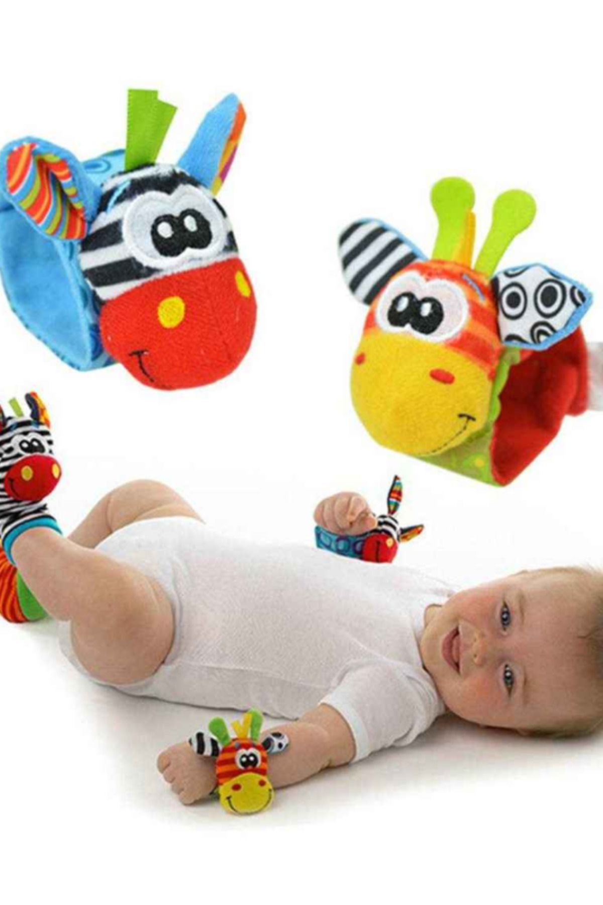 Sozzy Toys Çıngıraklı Hışırtılı  Bebek Bileklik ve Çorabı - 4 Parça Set