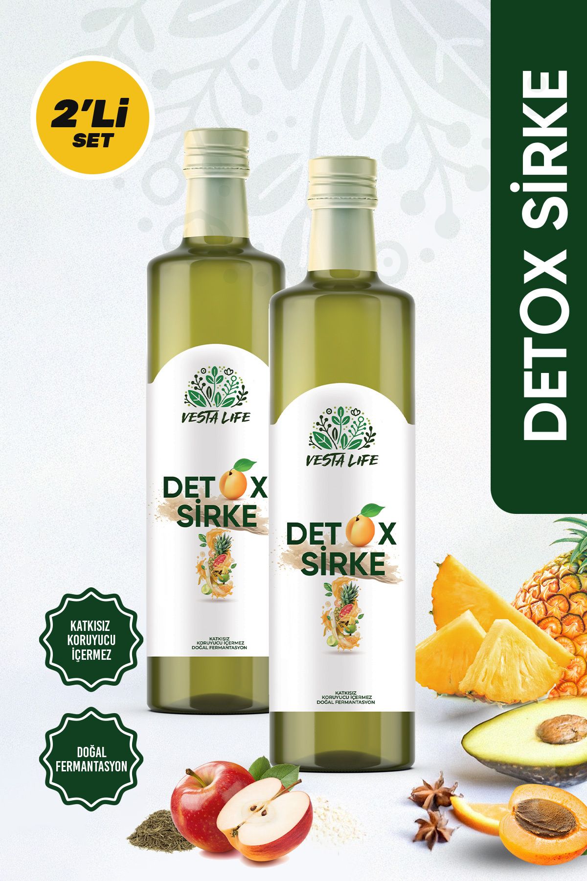 vesta life Detox Sirkesi-Ödem Atmaya Kilo Vermeye Yardımcı Doğal Zayıfla ve Fermante Detox Sirkesi-250ml-2 Adet