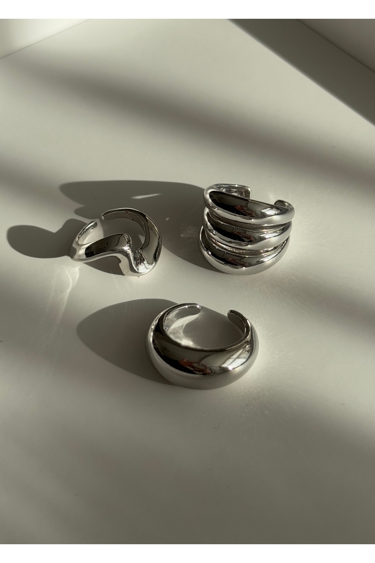KİLİGİSTANBUL-Silver Color Finn 3-Piece Large Ring 4