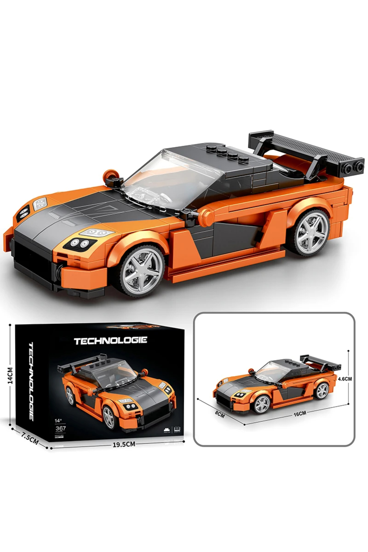 باکس ۳۶۷ قطعه بلوک ساختنی ماشین اسپرت نارنجی، شهر خلاق، مدل کلاسیک خودرو، آجرهای رومیزی