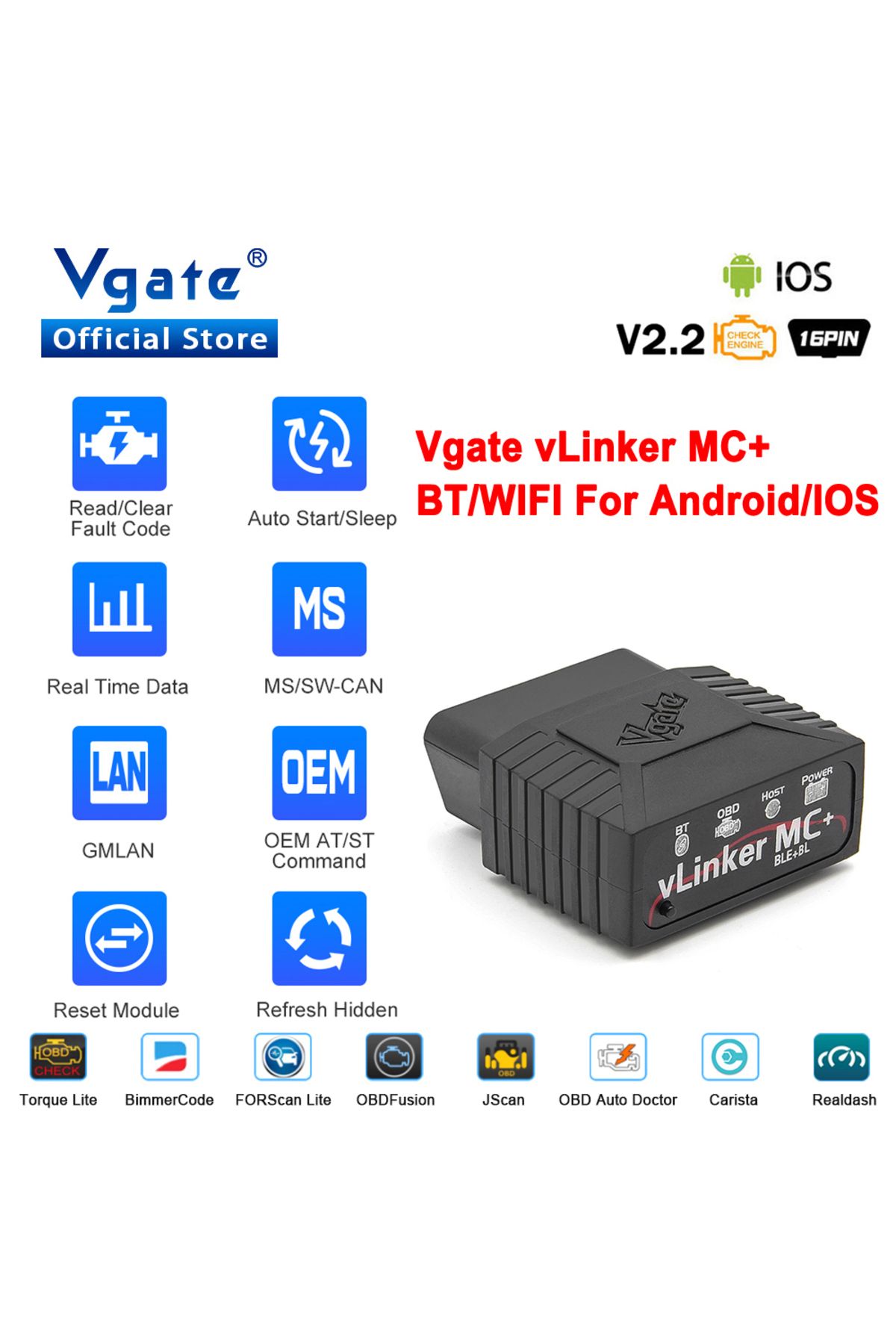Vgate-جهاز فحص اعطال السيارات vLinker MC ELM327 V2.2 بلوتوث 3.0 4.0 OBD2 OBD 2 BimmerCode FORScan Auto Car Diag... 2