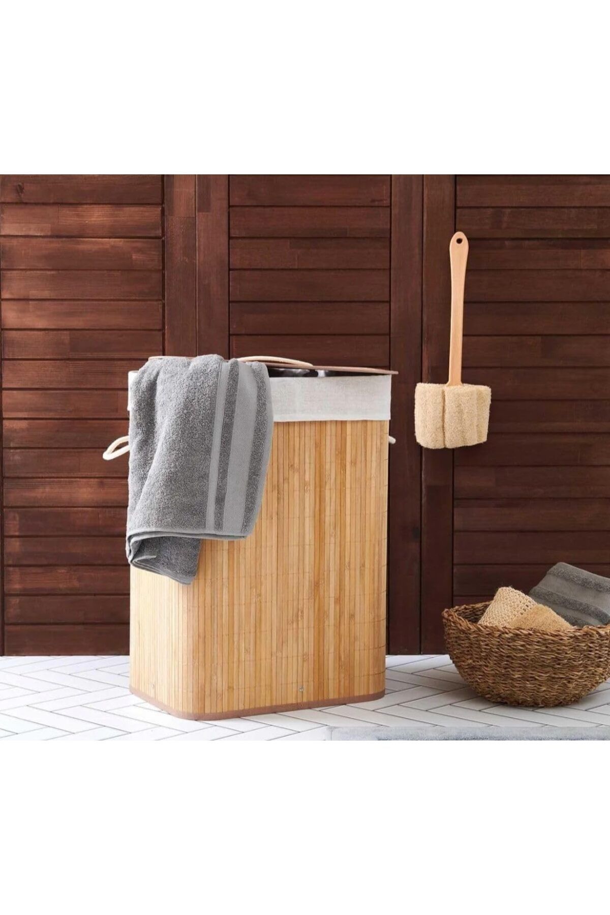 STOREMAX svticaret Bambu Katlanabilir Çamaşır Sepeti Dikdörtgen Kirli Sepeti 42x32x50 mhm 1053513