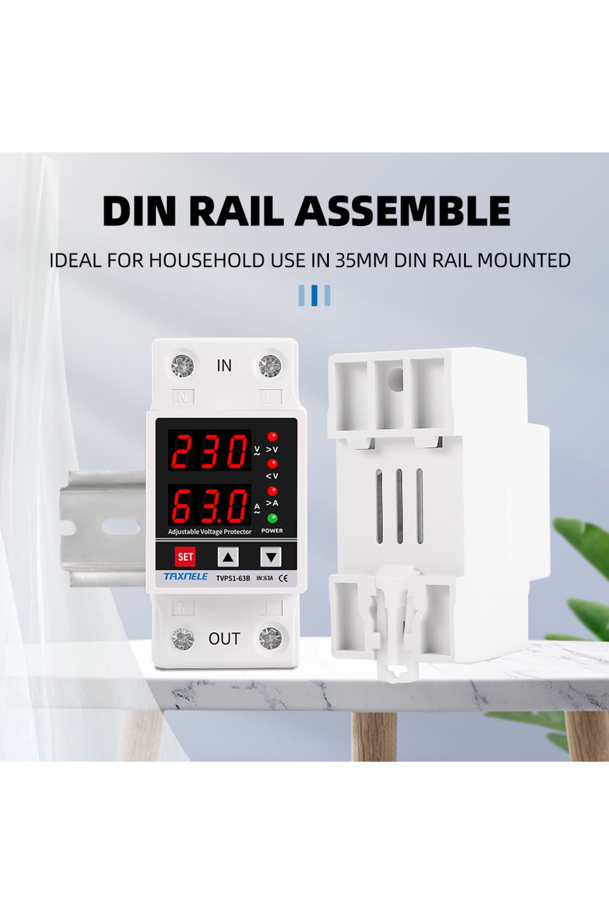 TAXNELE-40a Dual Display 40a 63a 230v Din Rail Adjustable Digital Over Under Voltage Relay Surge Protector 2