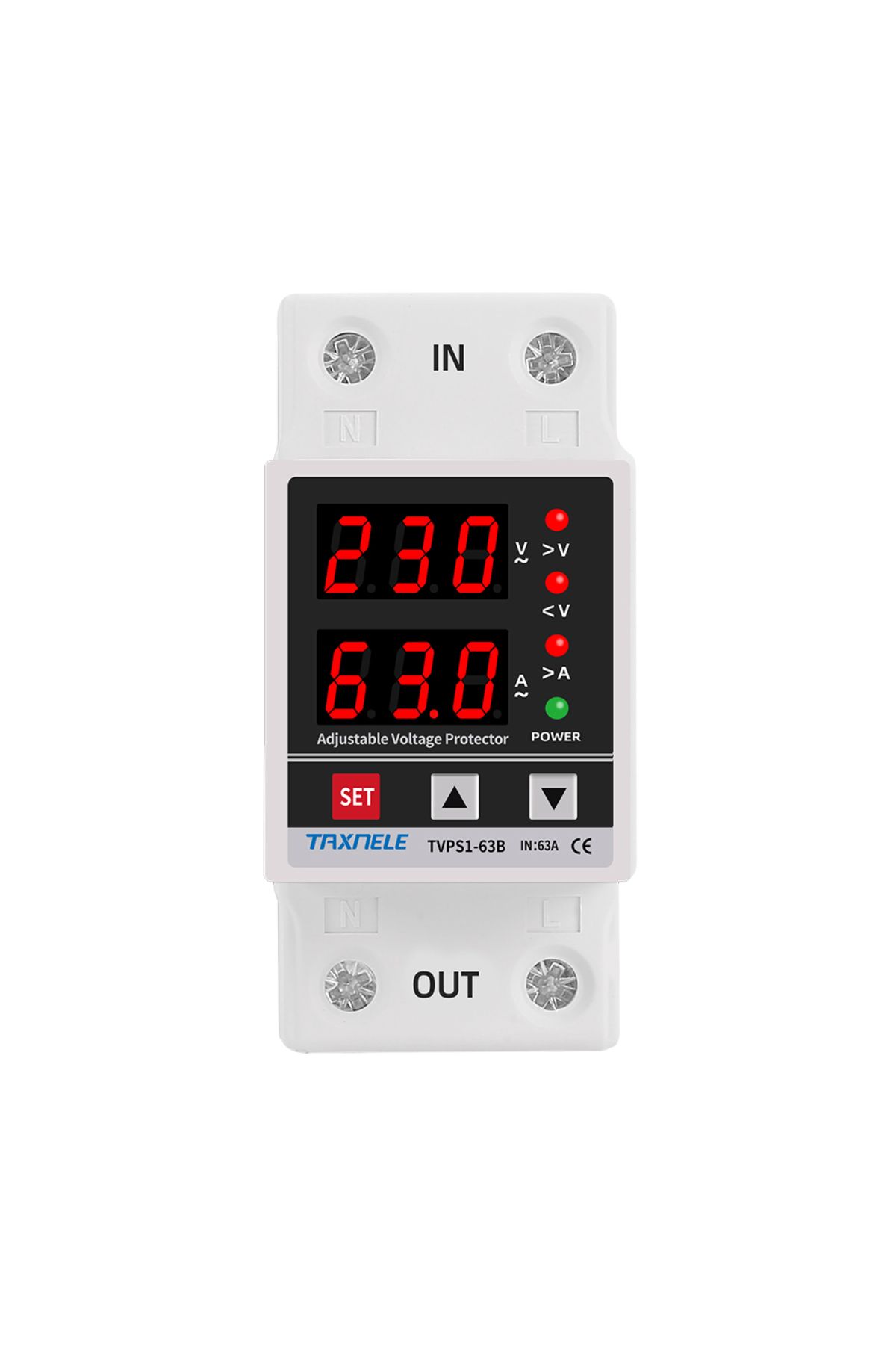 TAXNELE-40a Dual Display 40a 63a 230v Din Rail Adjustable Digital Over Under Voltage Relay Surge Protector 8