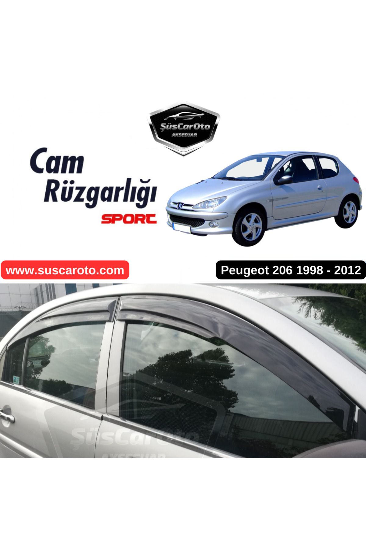 caralp Peugeot 206 206+ 1998-2012 Uyumlu Mugen Cam Rüzgarlığı Seti Piano Black 4'lü İthal