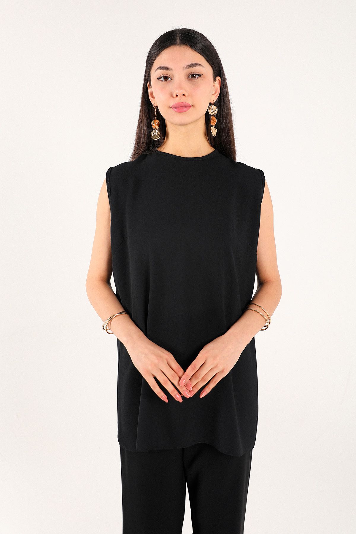 Melike Tatar-Black Crepe Lingerie Tunic 32-4007 3