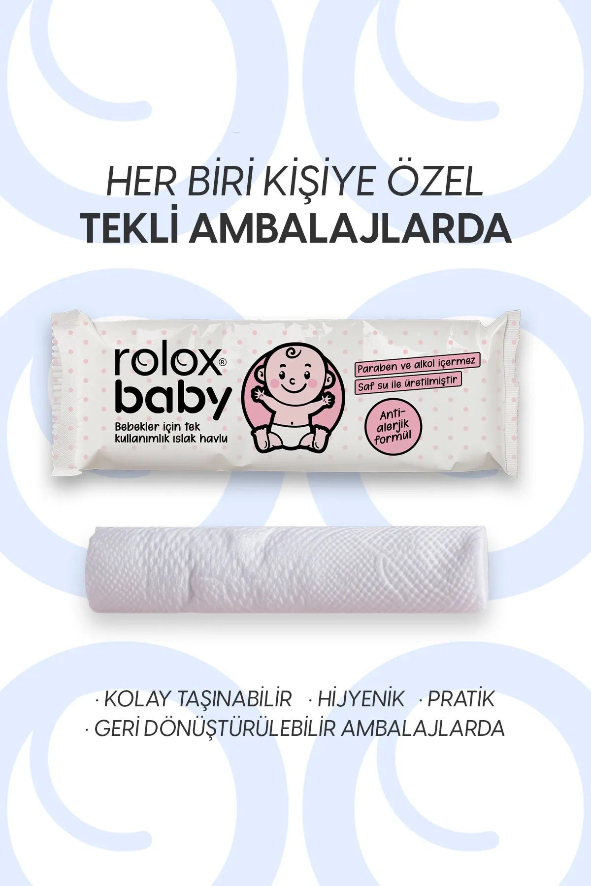 Rolox Baby - 100 Paket – Bebekler İçin Tek Kullanımlık Islak Havlu