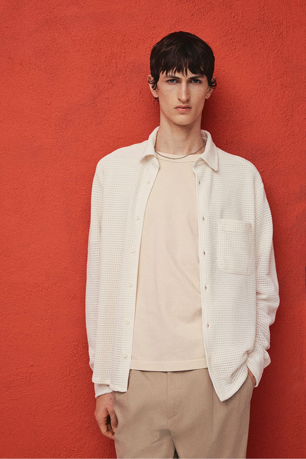پیراهن / بلوز دکمه دار نود مردانه بافتی لانه زنبوری مناسب است H M H&M
