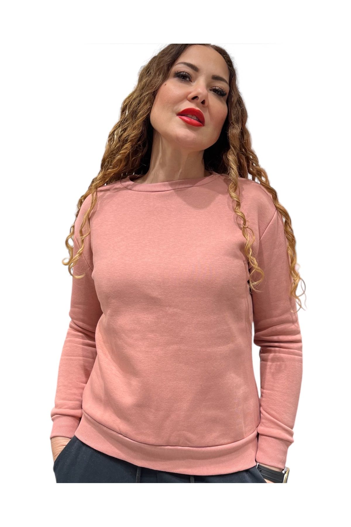 Butik Pembe 3 İplik Koton Sweatshirt