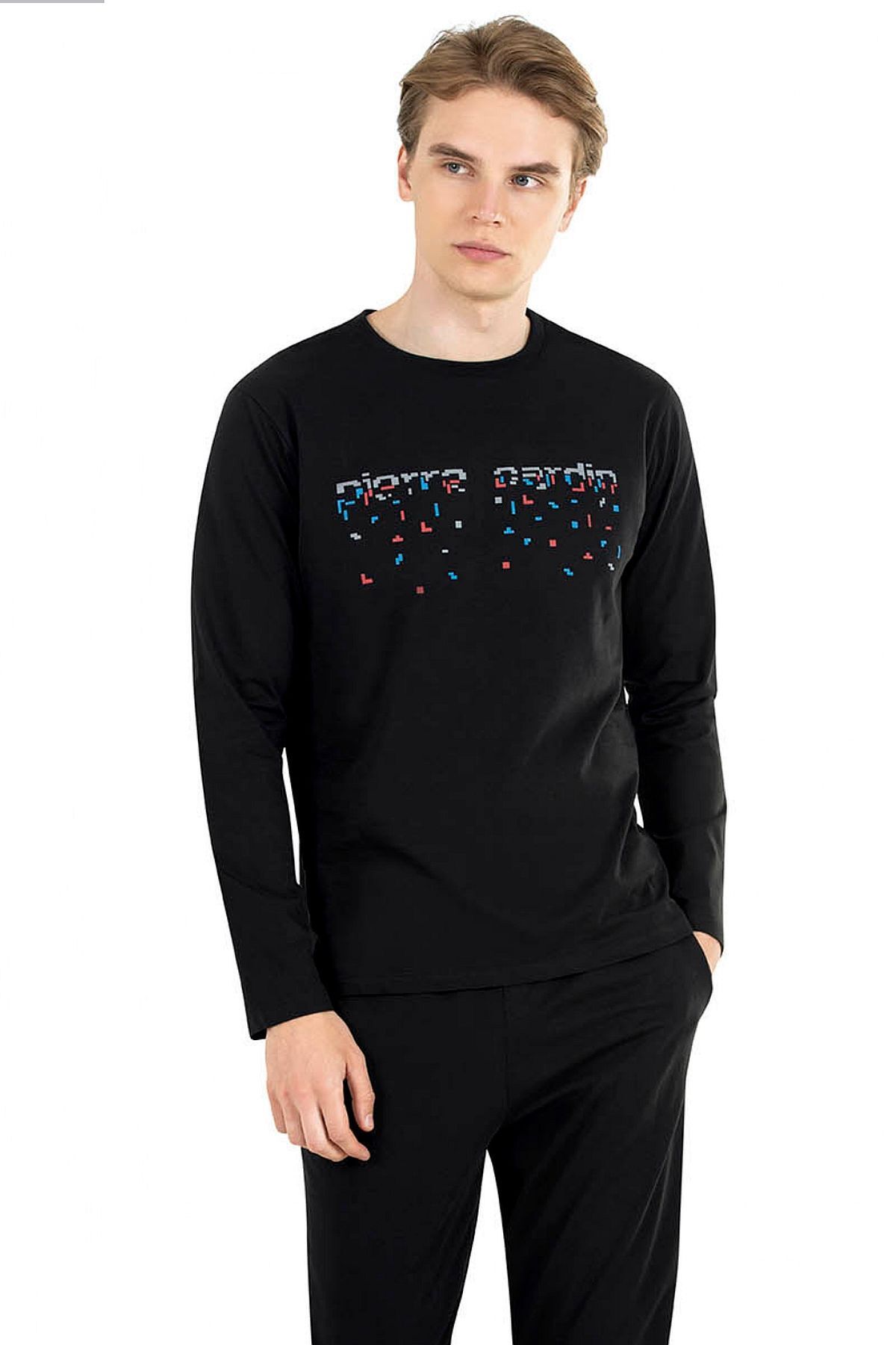ست پیژامه چند رنگ مردانه لباس خواب آستین بلند 6028 مشکی Pierre Cardin
