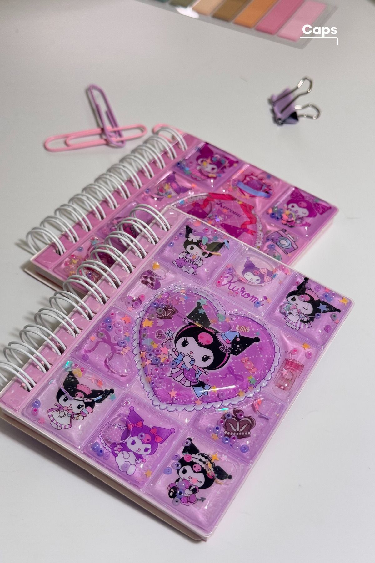 caps Kuromi & My Melody Mini Çizgili Defter İkili Set - Tokalı, Şapkalı ve Pembe Tasarımlar - 220 Sayfa