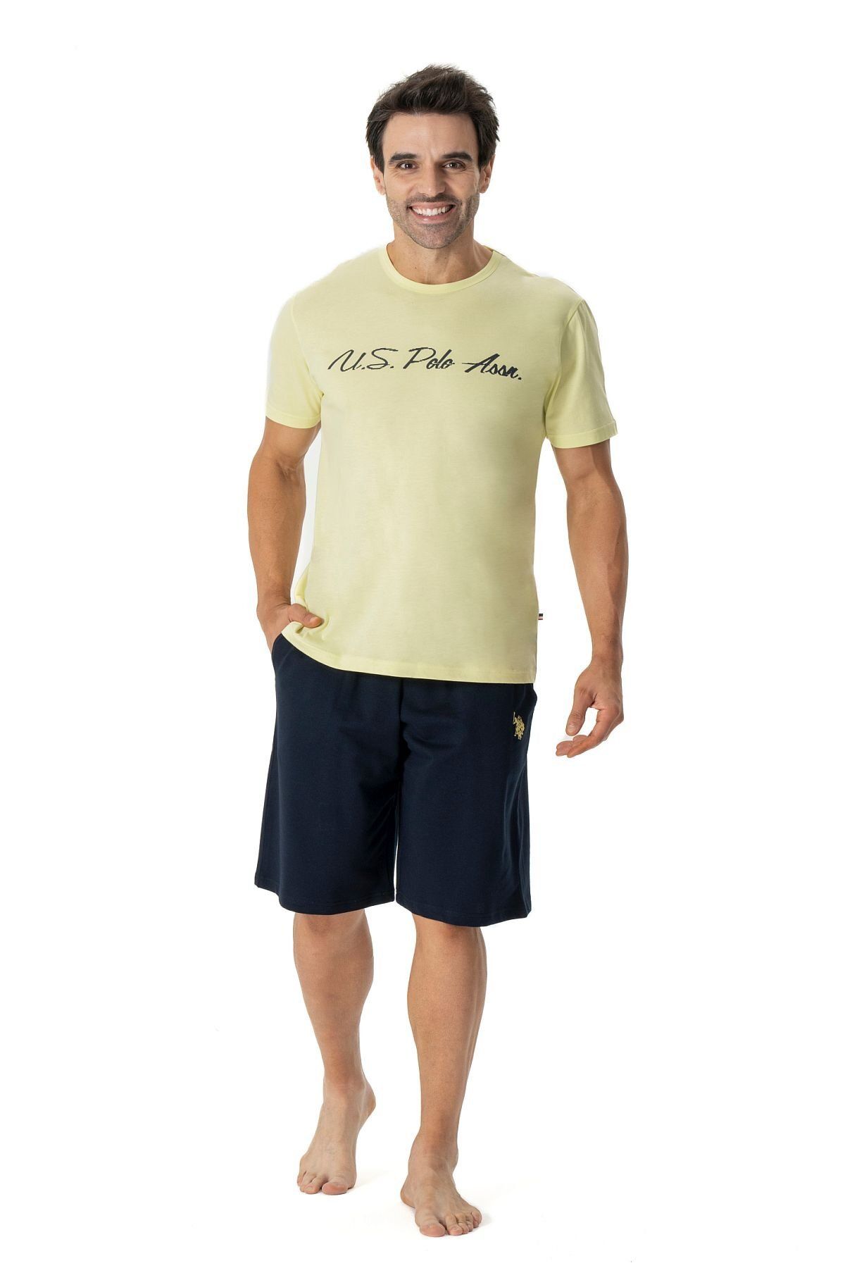 U.S. Polo Assn. Us Polo Assn18774 Set De Pijama Pentru Bărbați, Cu Gât Rotund, Cu Mânecă Scurtă, Galben Masculin - S