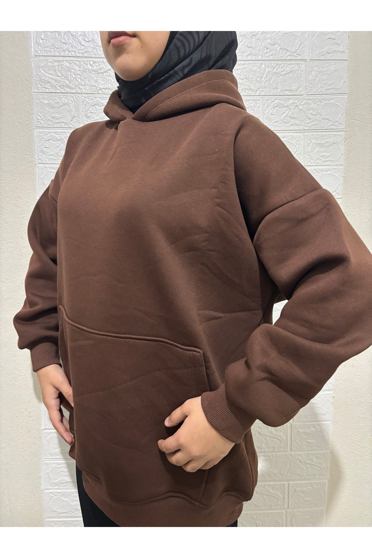 A&D COLLECTION Kapüşonlu Şardonlu Oversize Sweatshirt