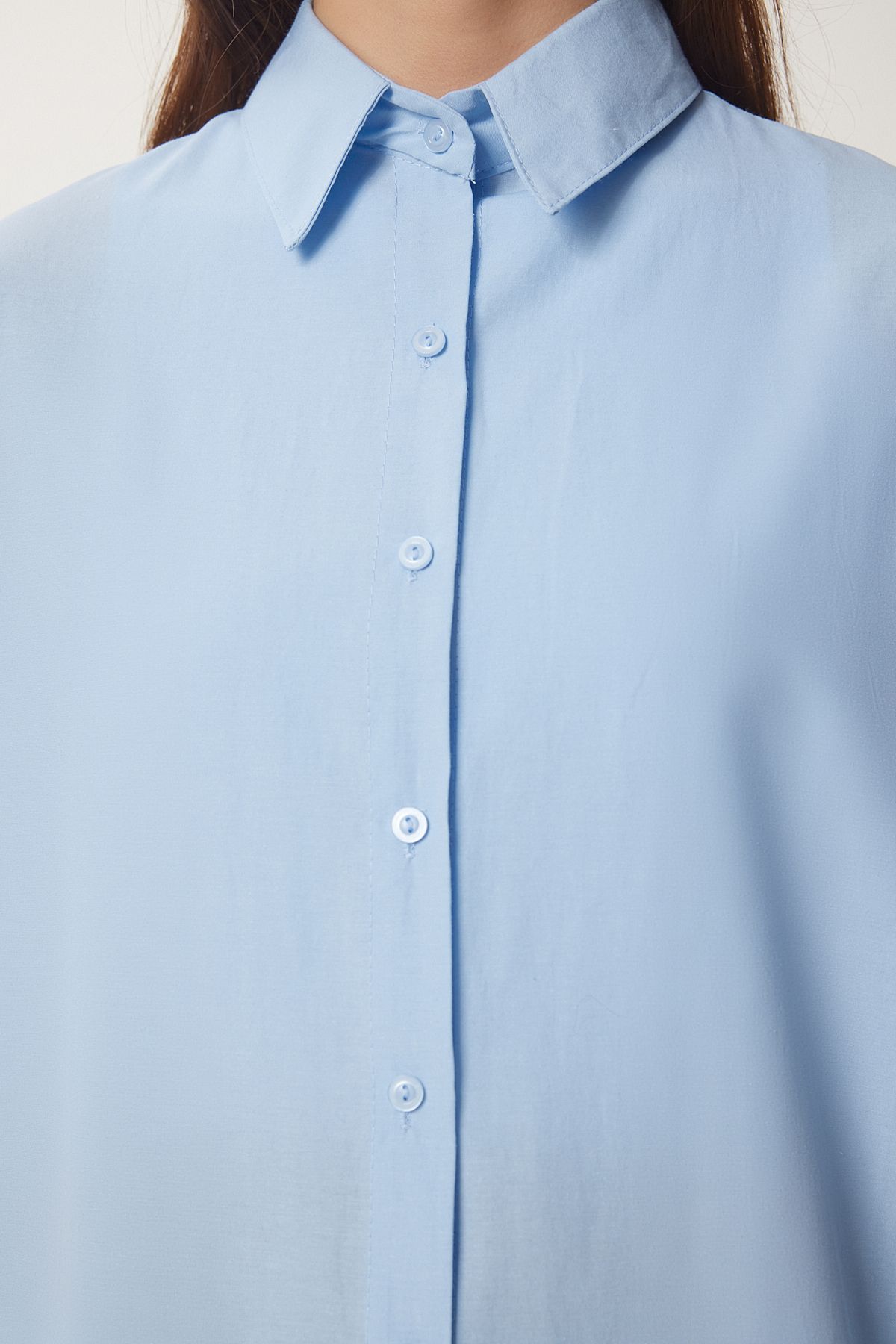 Happiness İstanbul-Cămașă de bază lungă oversize albastră pentru femei DD00842 5