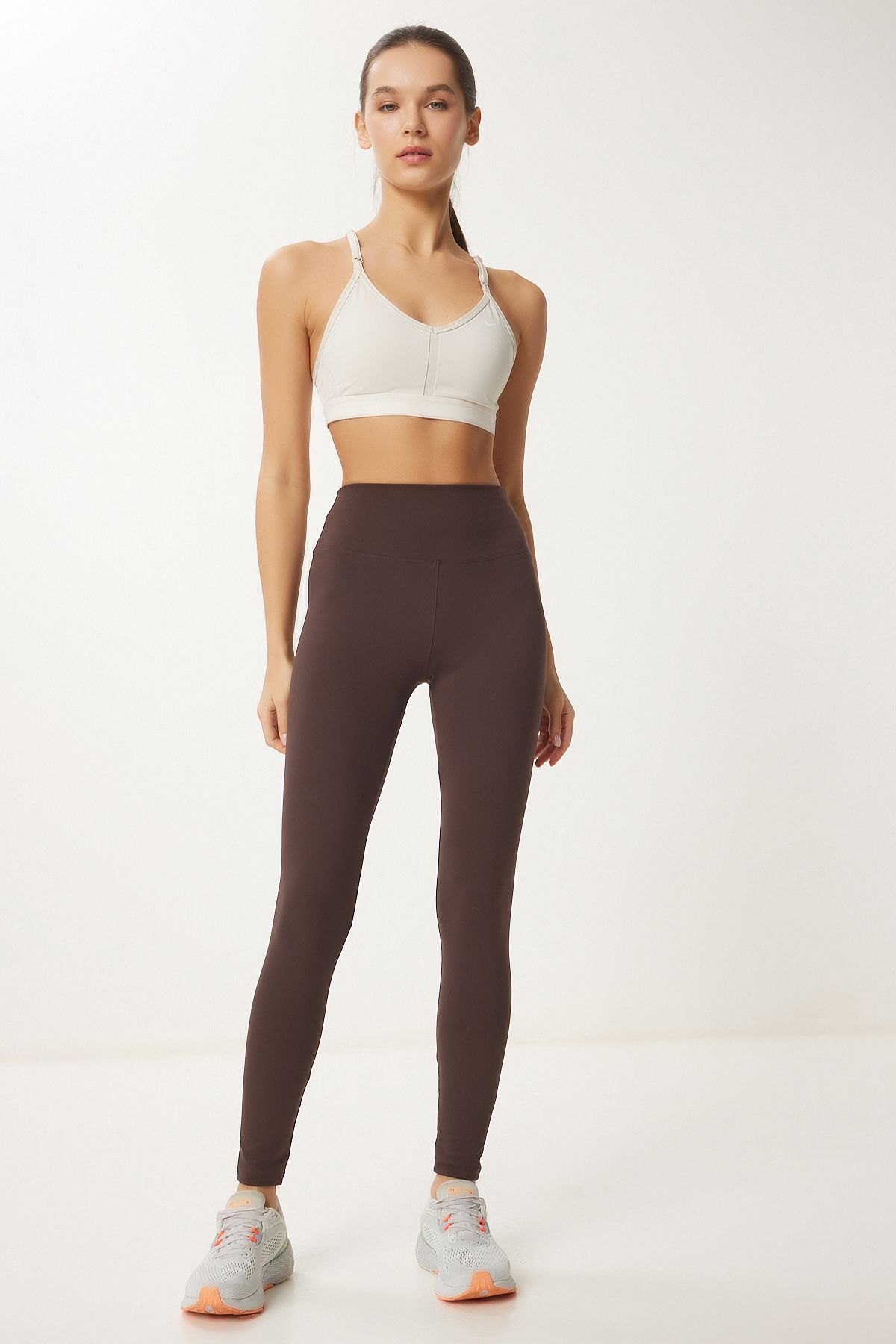 Happiness İstanbul Damskie Brązowe Dzianinowe Legginsy Sportowe Z Wysokim Stanem Vx00002 Kobieta - 40