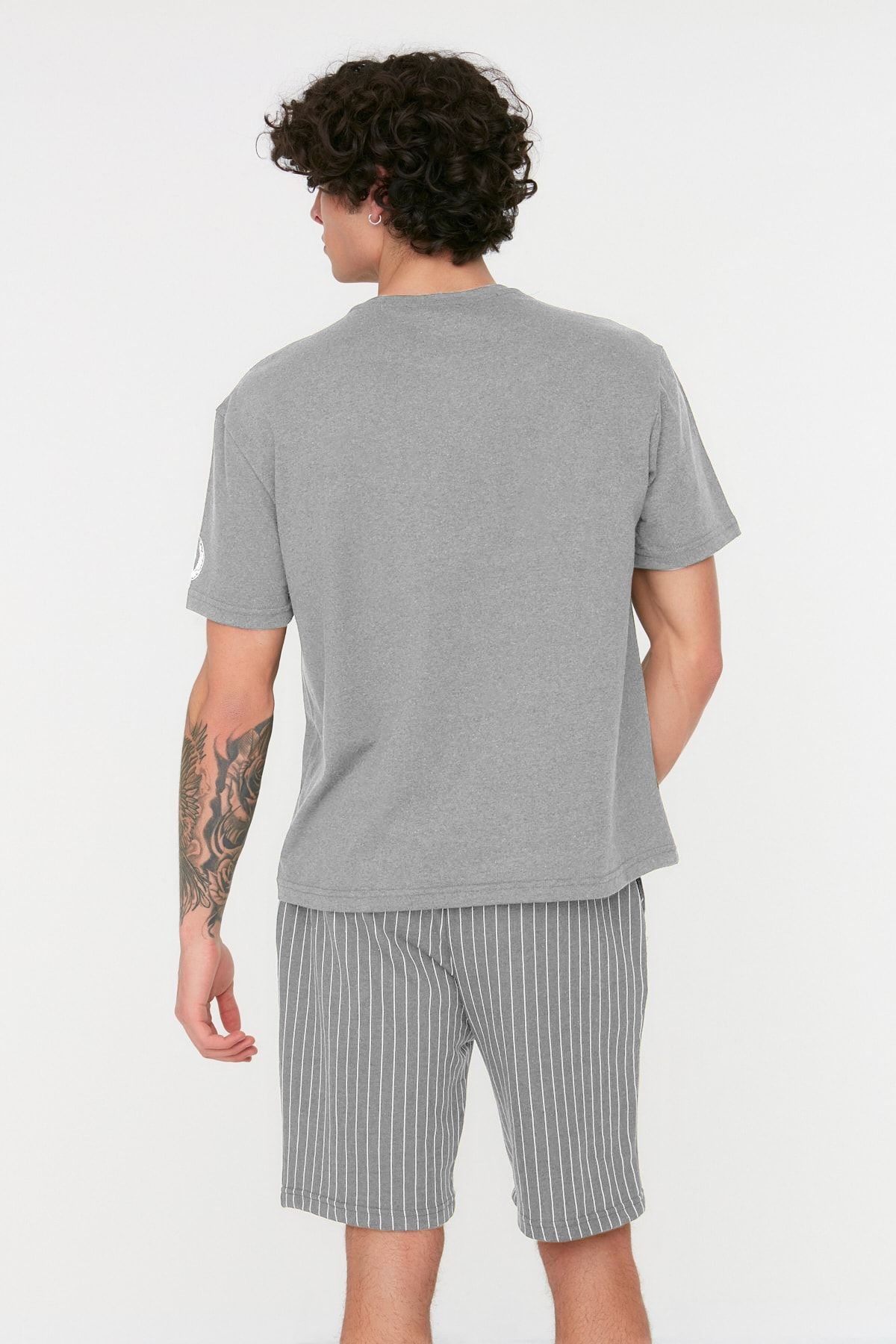 Trendyol Collection-Grey Striped Regular Fit Shorts Pajama Set - Thmss21Pt1005 10