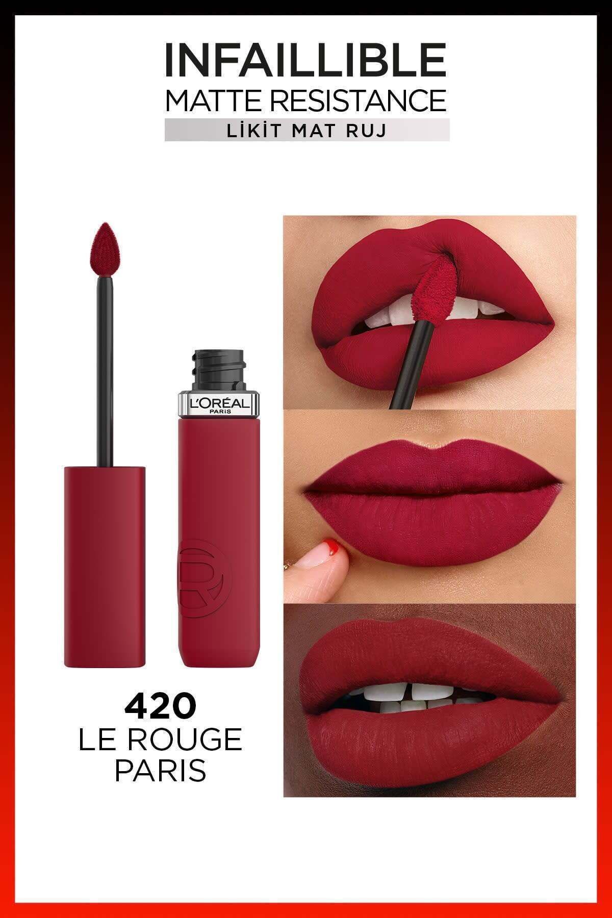 رژلب مات مایع لورآل پاریس Infaillible Matte Resistance - 420 Le Rouge Paris L'Oreal Paris