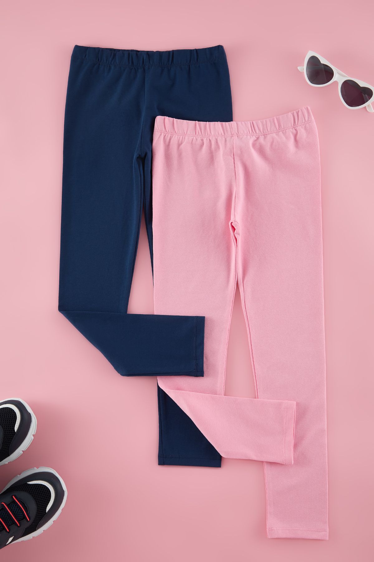 TRENDYOLKIDS Indygo-różowe Dziewczęce Bawełniane Legginsy Z Dzianiny Gładkiej, Zestaw 2 Sztuk - Kobieta - 10–11 years