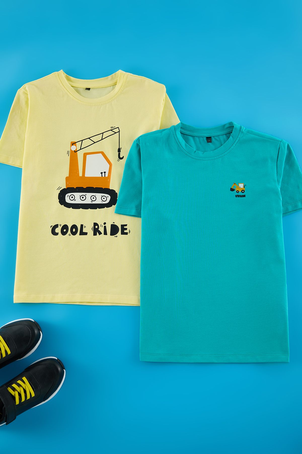 TRENDYOLKIDS Koszulka Z Dzianiny Z Nadrukiem W Kolorze Benzyny I Żółci - Tkdss25ts00057 Mężczyzna - 7–8 years